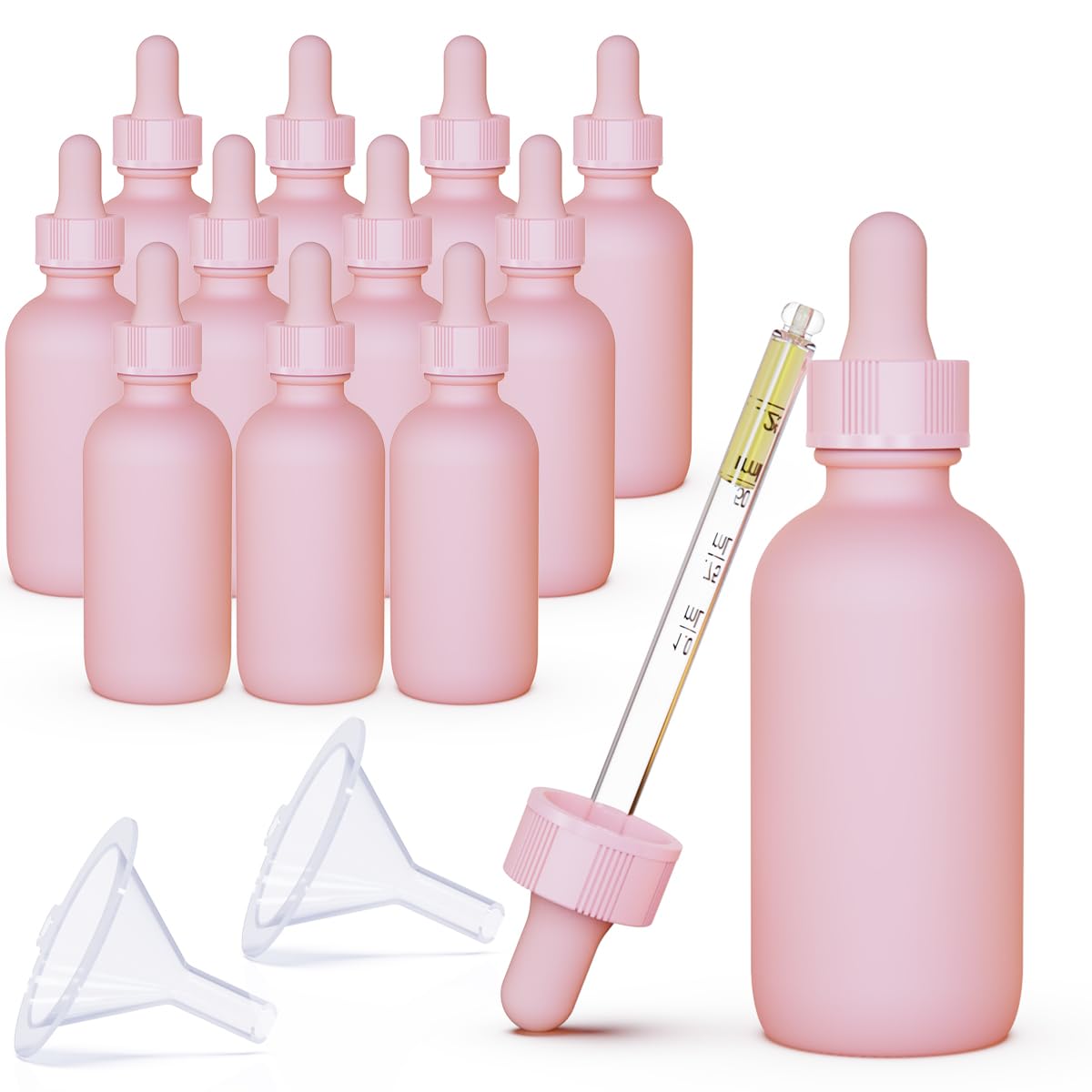2 oz (60ML) Pink Glass Dropper Bottles with Glass Eye Dropper - UV Resistant Essential Oil Bottles for Aromatherapy, DIY Skincare & Perfume Making (Pack of 12) - Perfect for Home Spa, Travel & Gift Giving
