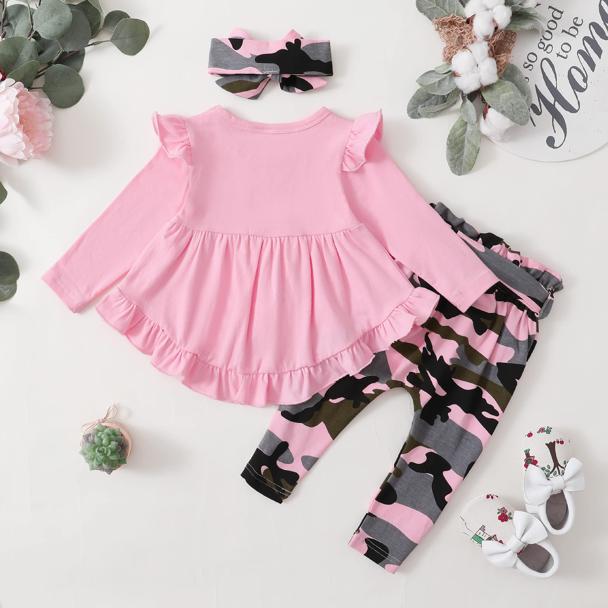 Kucnuzki Baby Girl Clothes Set - Toddler Ruffle Sleeve Shirt & Floral Pants Outfit for Fall Winter | Cute Casual Wear for Playdates, Photos & Holidays