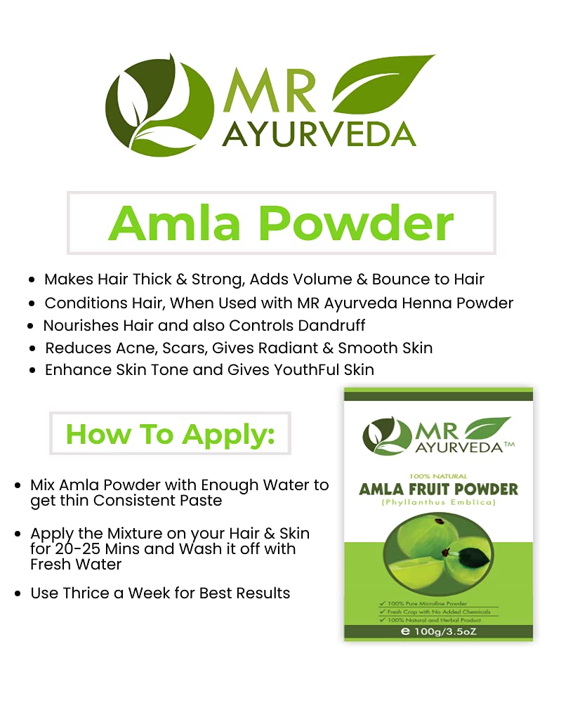 MR Ayurveda 100% Pure Organic Amla Powder for Hair, Skin & Face - Natural Hair Blackening, Skin Brightening & Anti-Aging | Chemical-Free, 100g | Perfect for DIY Hair Masks, Face Scrubs & Holistic Wellness