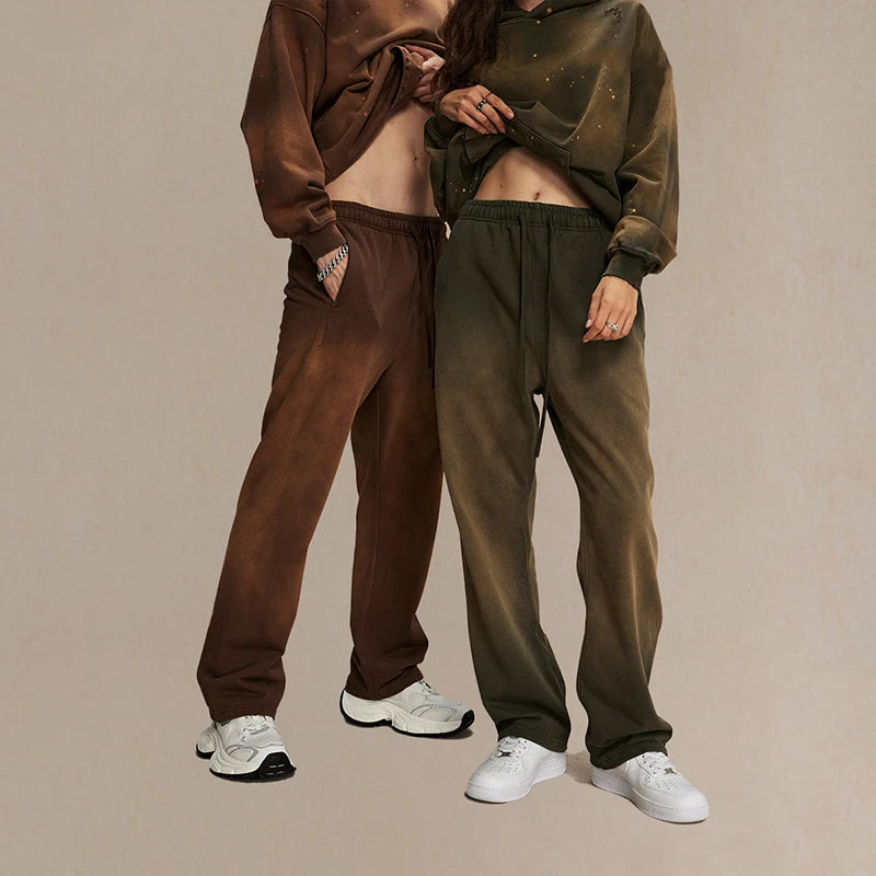 Trendy American Style Men's Sweatpants - Spray Dyeing Washed Casual Loose Fit Drawstring Joggers | Streetwear Fashion | Perfect for Gym, Lounge & Everyday Wear (Style 9C9350)