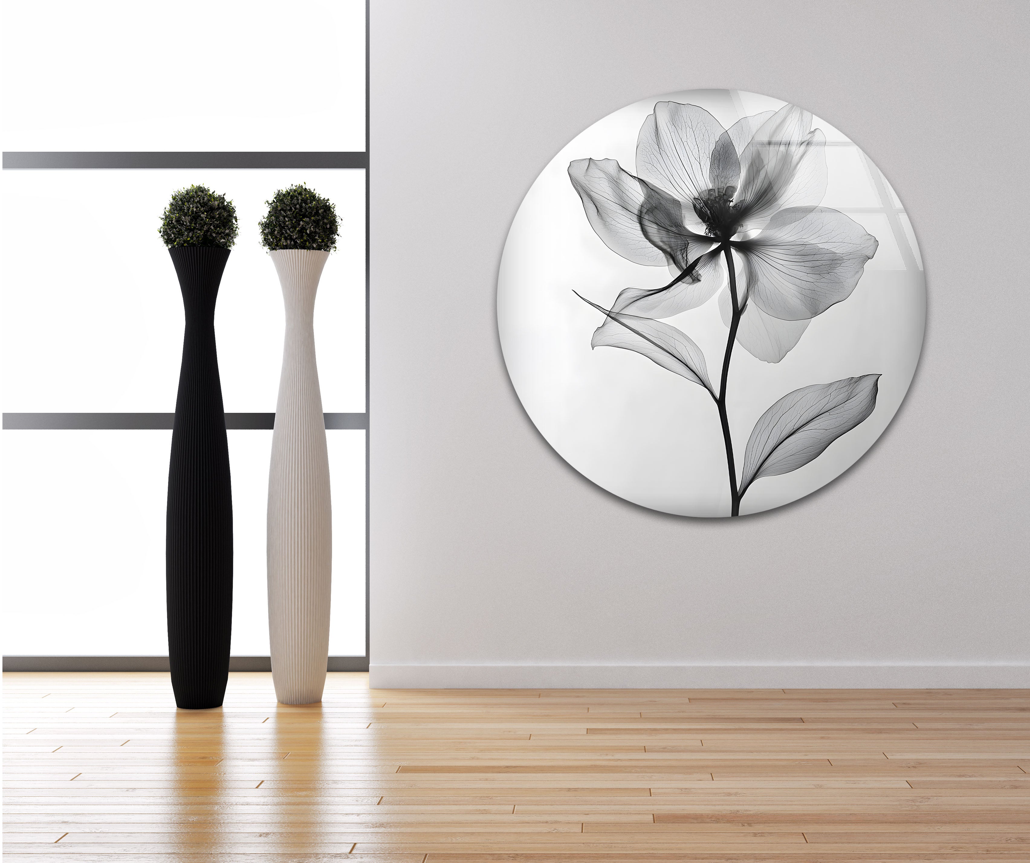 Black and White Flower Glass Wall Art - Elegant Home Decor for Living Room, Bedroom & Office