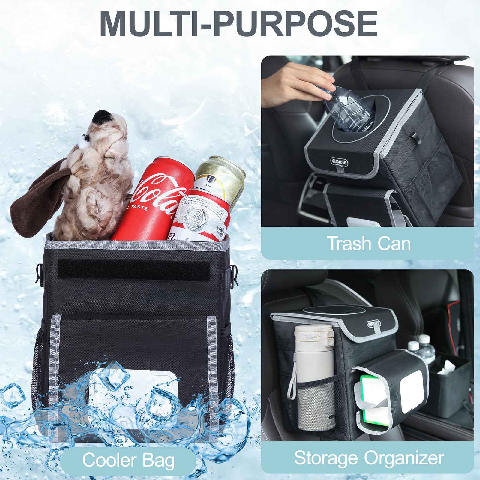 **Leakproof Car Trash Can for Back Seat - 2 Gallon Adjustable Car Garbage Bin with Removable Liners & Tissue Holder - Perfect for SUV, Sedan, Road Trips & Daily Commute (Black)**
