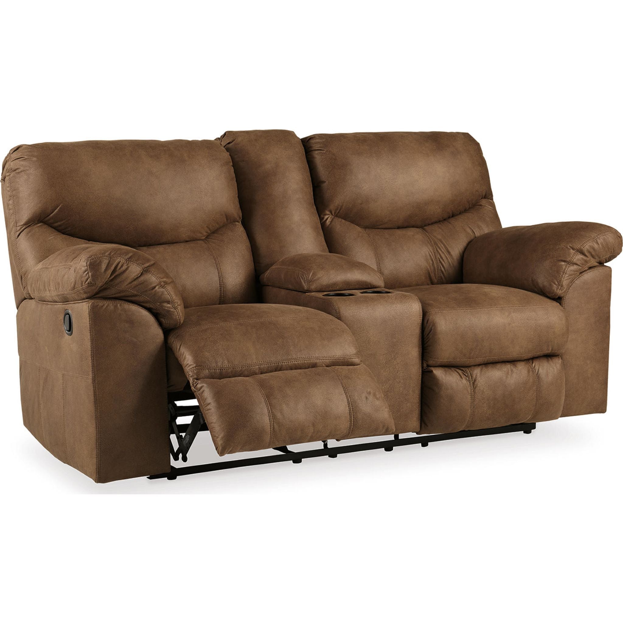 Boxberg Reclining Loveseat with Console - Modern Faux Leather Sofa Bed with Cup Holders and USB Charging Ports - Perfect for Living Room, Home Theater, and Small Spaces