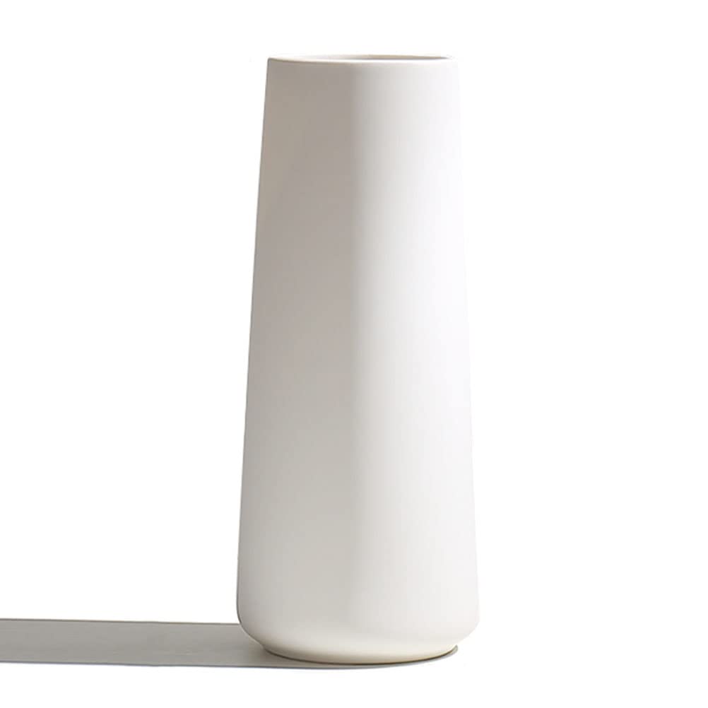 Minimalist Ceramic Vase - 8.6 Inch White Decorative Vase for Dried Flowers, Home Decor, Centerpiece - Perfect for Living Room, Bedroom, Fireplace, Kitchen, Office Desk & Wedding Decorations