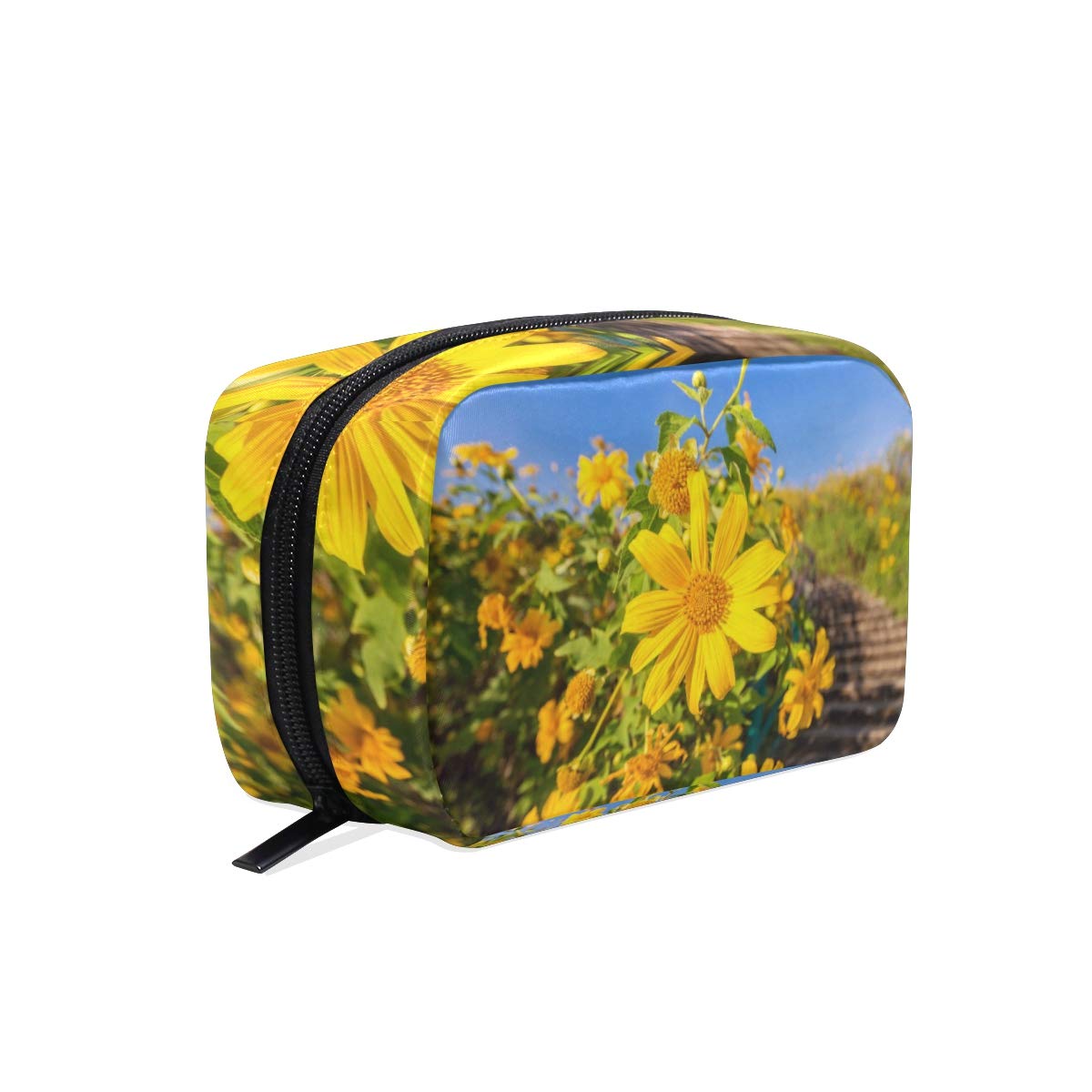 Sunflower Print Travel Makeup Bag for Women - Waterproof Cosmetic Organizer with Multiple Pockets - Perfect for Vacation, Gym, and Daily Use