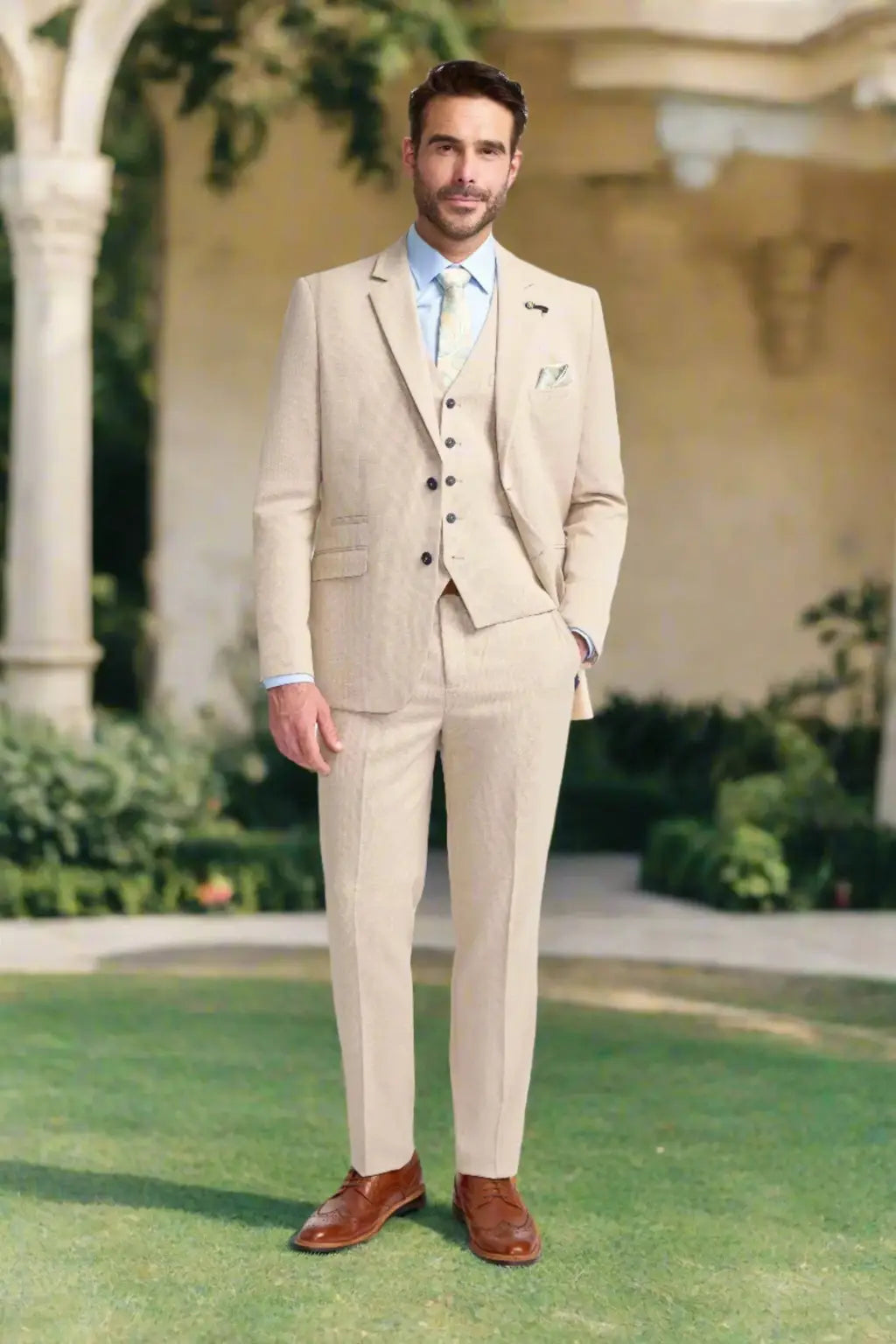 Cavani Miami Men's Beige Blazer Jacket - Slim Fit Lightweight Suit Coat for Business, Wedding & Formal Events