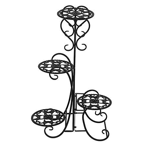 4-Tier Metal Plant Stand for Indoor & Outdoor Use - Round Flower Pot Holder, Garden Shelf Organizer for Potted Plants, Home & Patio Decor