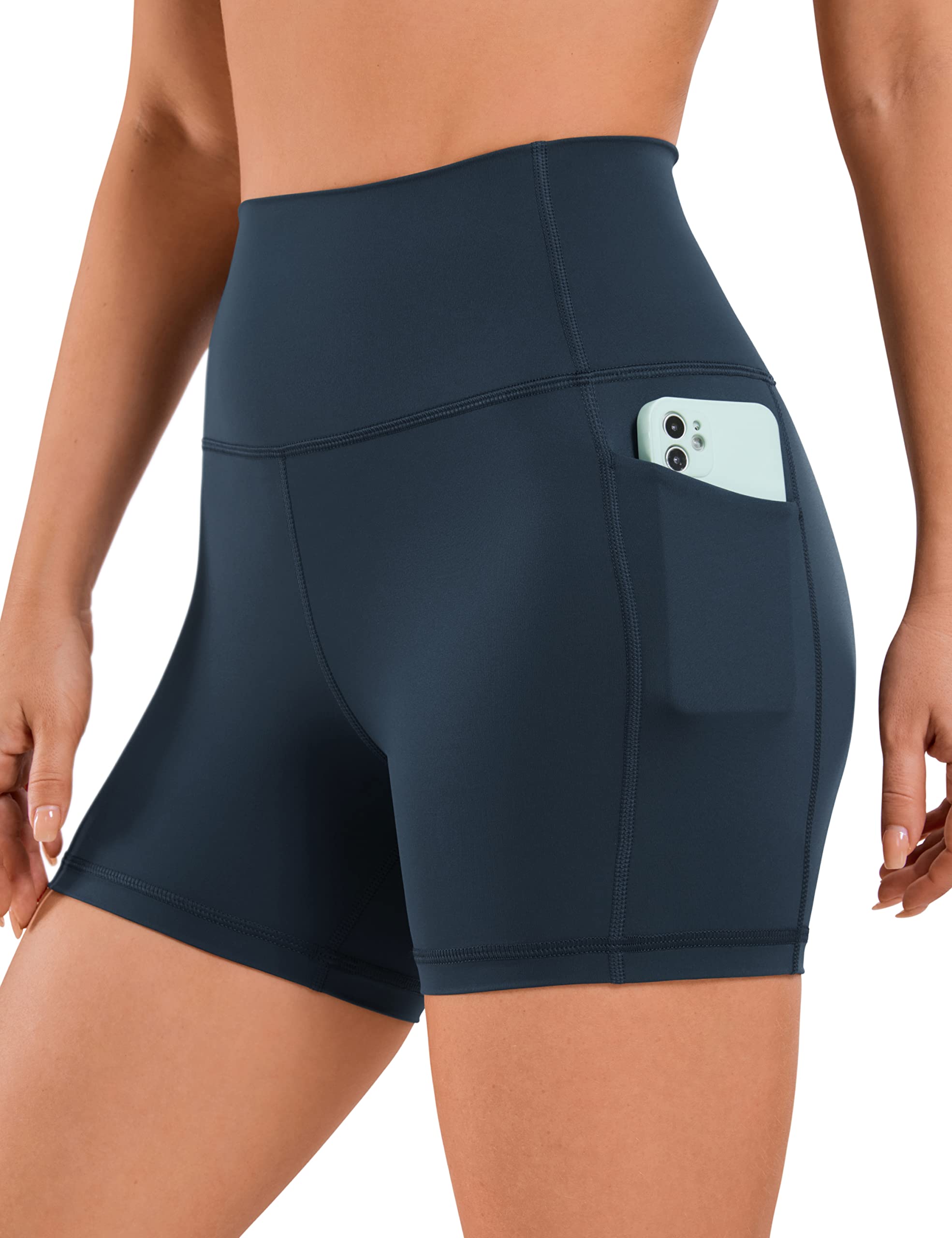 CRZ YOGA Women's High Waisted Biker Shorts - 4''/5''/6''/8''/10'' Inseam, Naked Feeling Yoga Gym Spandex Shorts with Side Pockets for Running, Workout & Lounge Wear