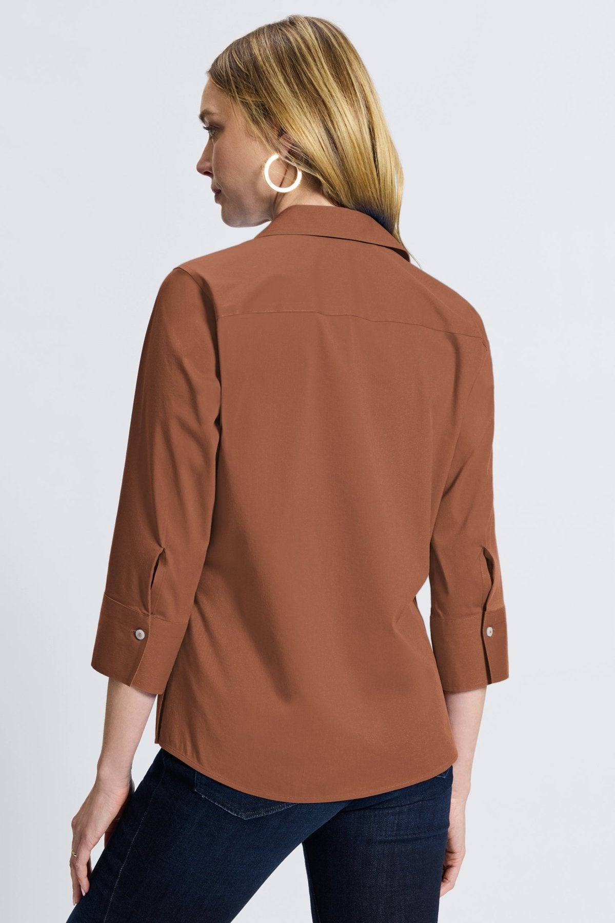 Mary No Iron Stretch 3/4 Sleeve Shirt - Wrinkle-Free Comfort Blouse for Women - Perfect for Office, Travel & Casual Wear
