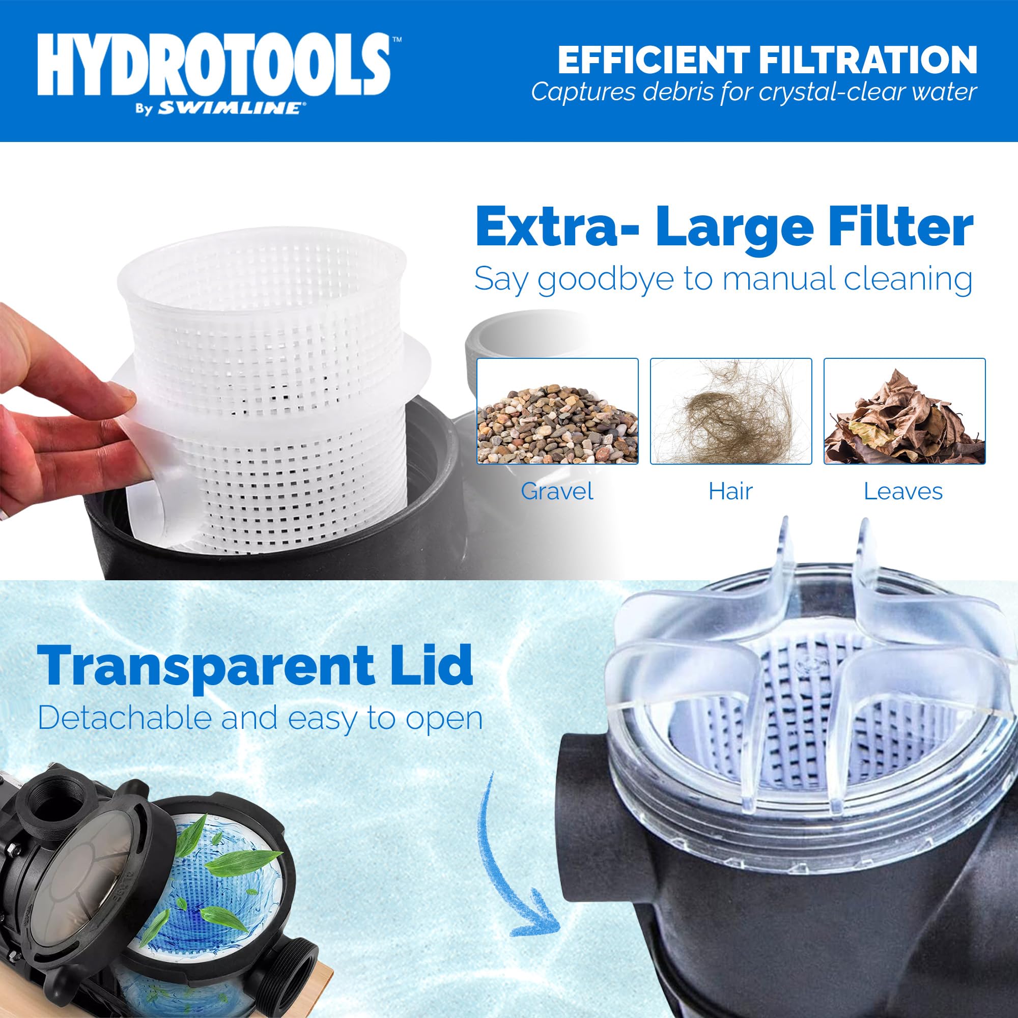 SWIMLINE HYDROTOOLS 0.45 HP Above Ground Pool Pump | 2400 GPH Vertical Discharge Filter Pump with Strainer Basket | 115V Single Speed Quiet Operation DOE Certified | Perfect for Backyard Swimming Pools and Spa Maintenance