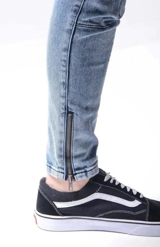 Trendy Ankle Zipper Street Style Jeans for Women - Fashionable Distressed Denim Pants with Zipper Detail | Perfect for Casual Outfits, Streetwear & Night Out Looks