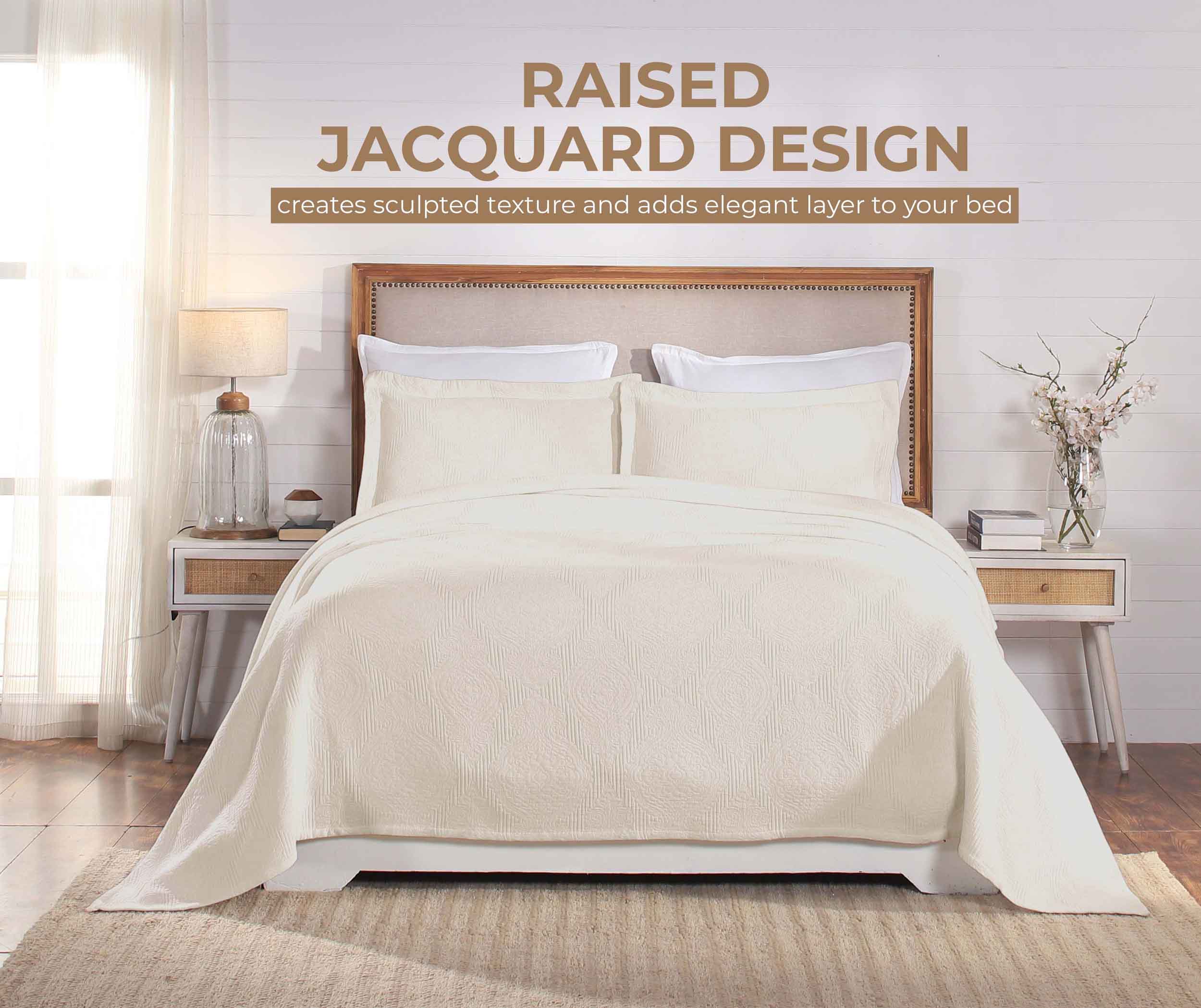 Victory Cotton Matelasse Scrolling Medallion Airy Bedspread Set - Queen Size Lightweight Quilted Coverlet for Bedroom Decor, Guest Room & Cozy Home Styling