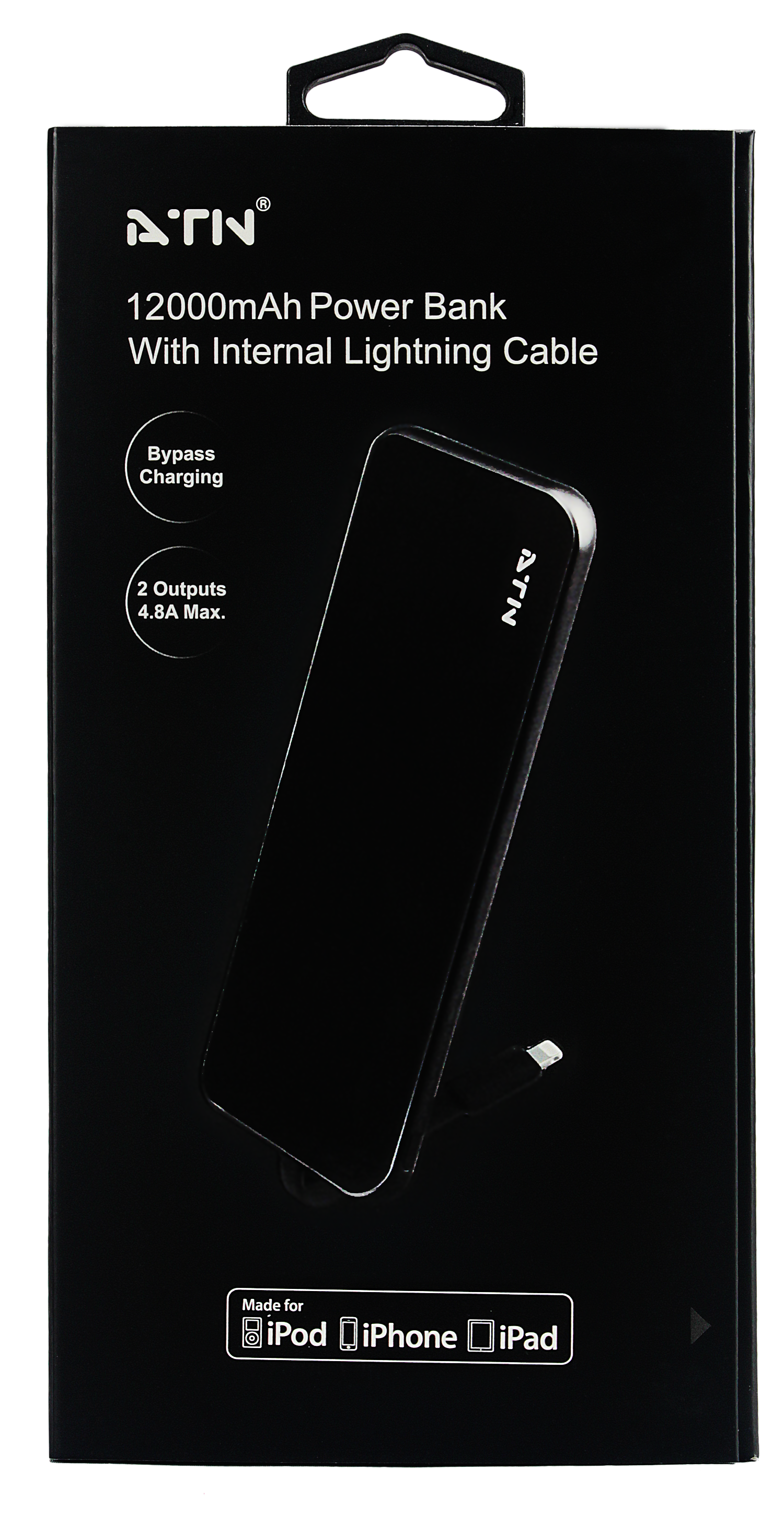 ATN MFI A12000 12000mAh High Capacity Portable Charger Power Bank - Fast Charging for iPhone, Android, iPad & More - Perfect for Travel, Camping & Emergency Backup