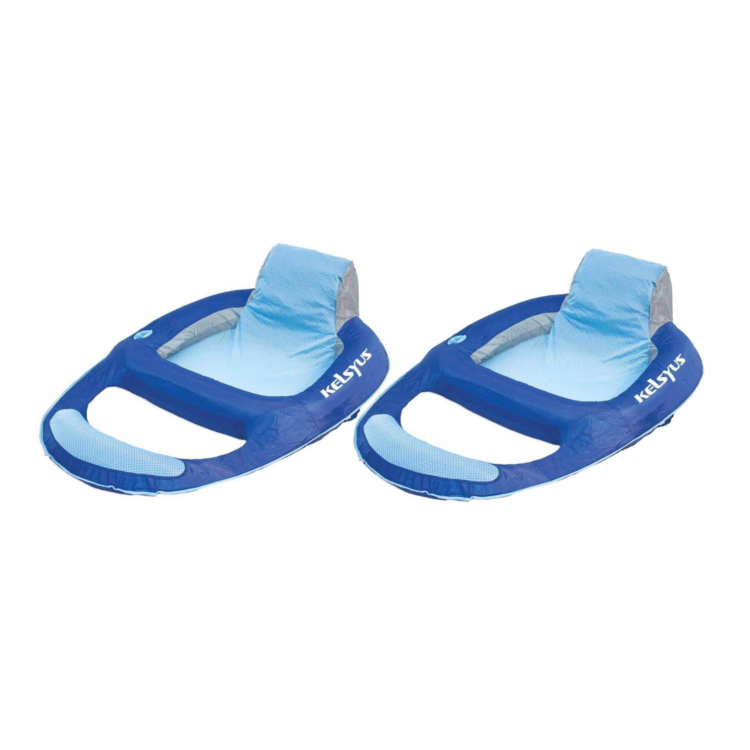 Kelsyus Inflatable Floating Pool Lounger Chair - 2 Pack Blue with Cup Holder & Clips - Perfect for Relaxing in Swimming Pools, Lakes, and Beaches