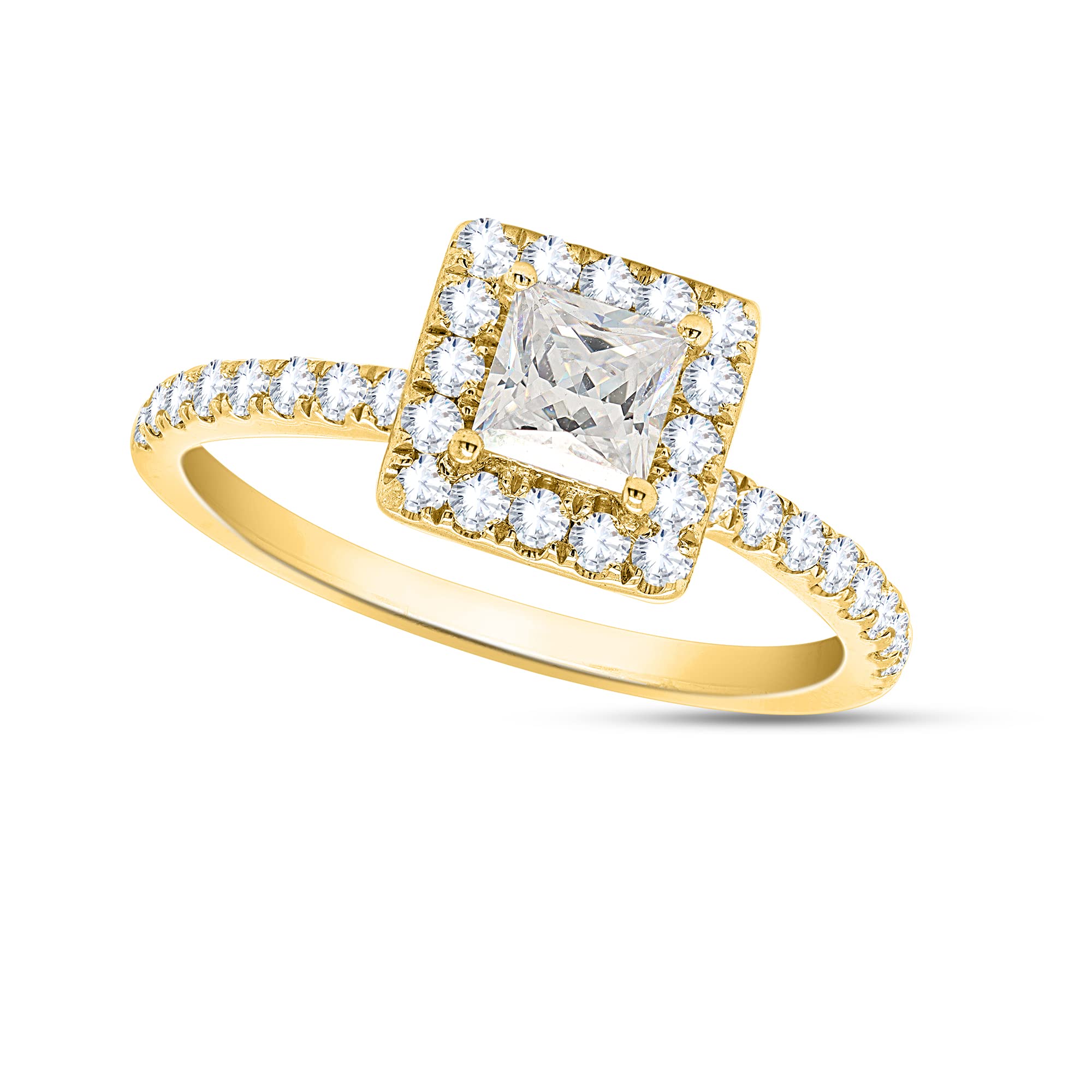 14K Gold Plated 925 Sterling Silver 1 Carat Princess Cut Cubic Zirconia CZ Halo Engagement Ring for Women - VVS1 Clarity, D Color (1 cttw) - Perfect for Wedding, Proposal, Anniversary & Valentine's Day Gifts