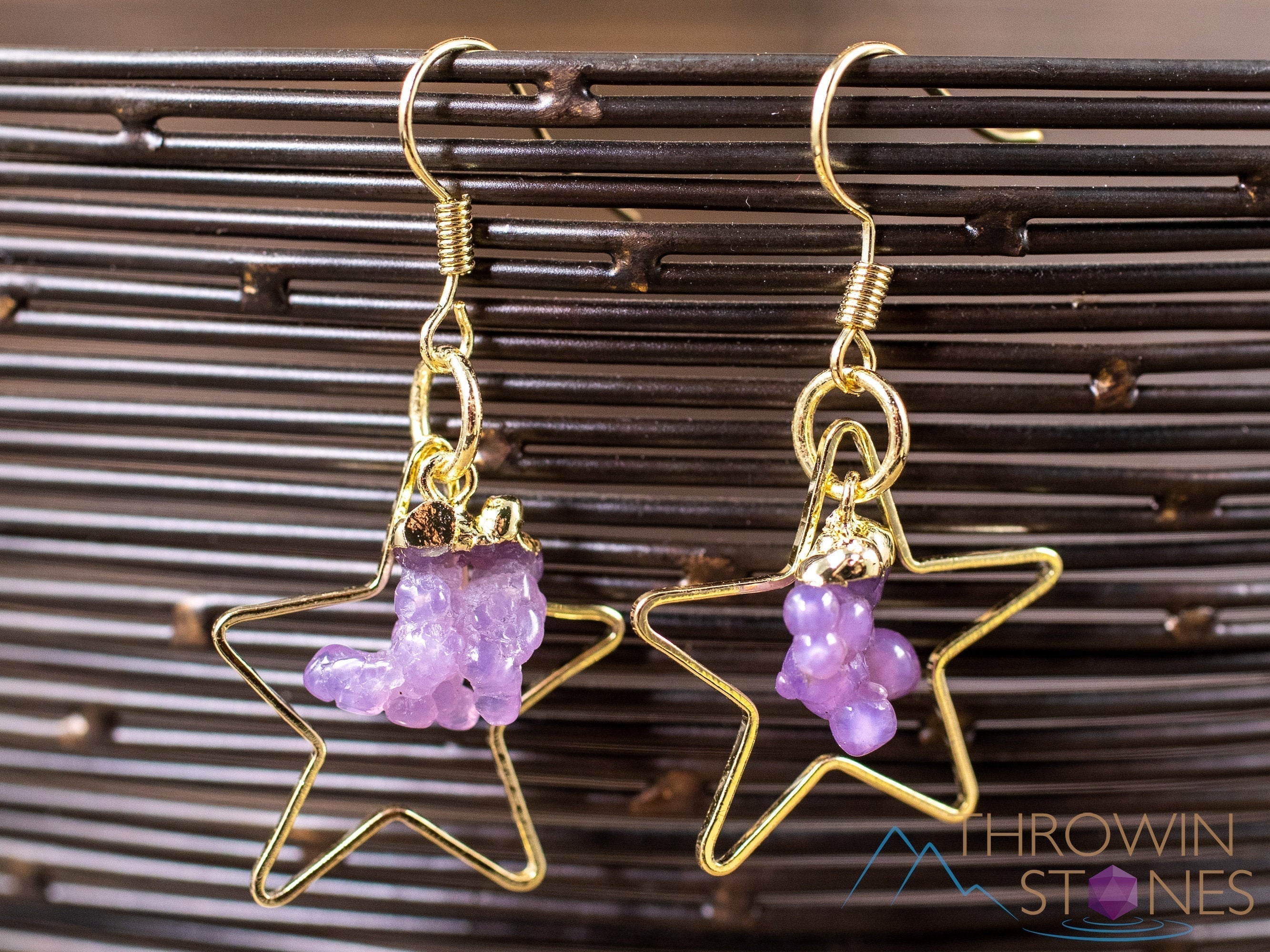 Grape Agate Crystal Hoop Earrings - Natural Gemstone Dangle Earrings, Handmade Star Hoop Jewelry for Women (E1792) | Perfect for Boho Style, Gift Giving & Special Occasions