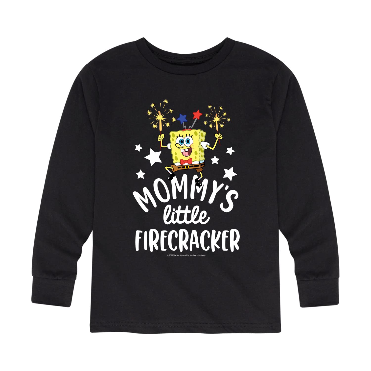 HYBRID APPAREL Spongebob Squarepants Graphic T-Shirt - Mommy's Little Firecracker Long Sleeve Tee for Toddlers & Kids - Soft Cotton Top for Playdates, Birthday Parties & Casual Wear