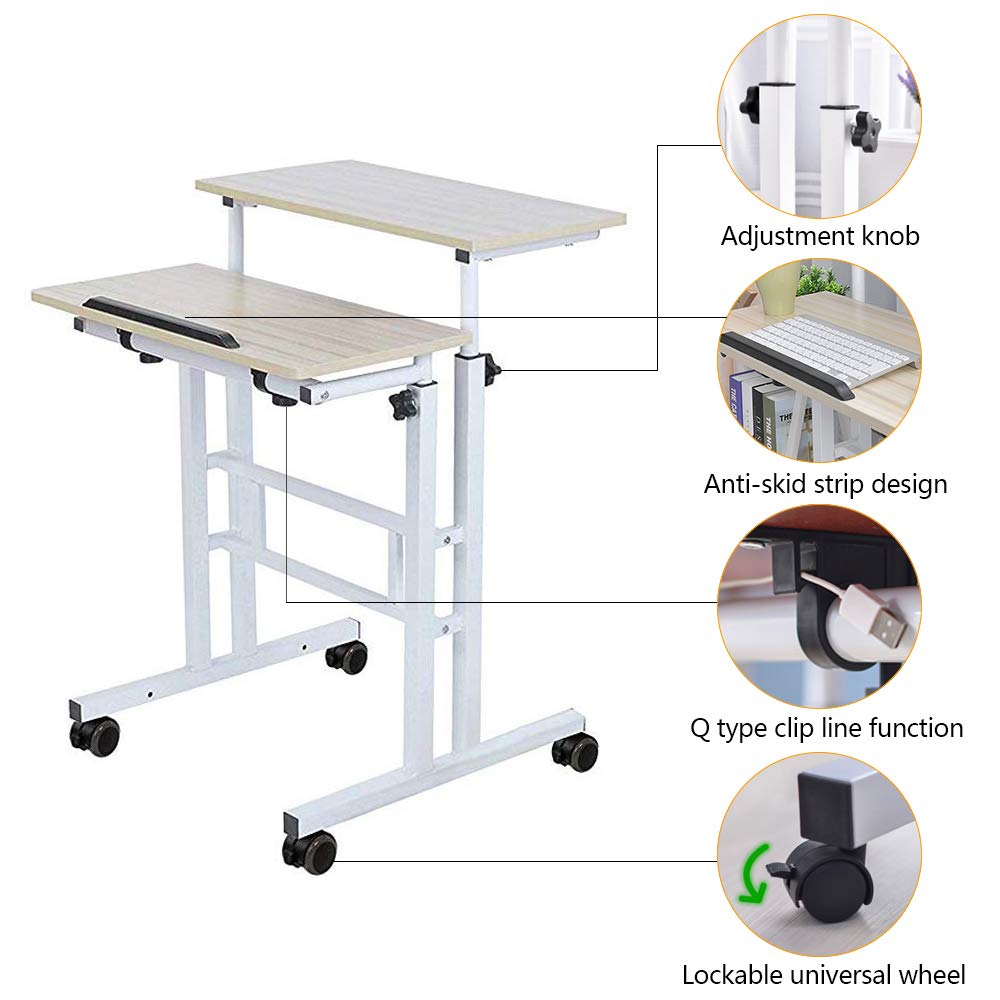 Adjustable Mobile Standing Desk with Wheels - FOME Height-Adjustable Laptop Workstation, Rolling Presentation Cart & Tiltable Panel Board for Office & Home (Standing & Seating 2 Modes) - Perfect for Remote Work, Classroom Presentations & Ergonomic Workspaces