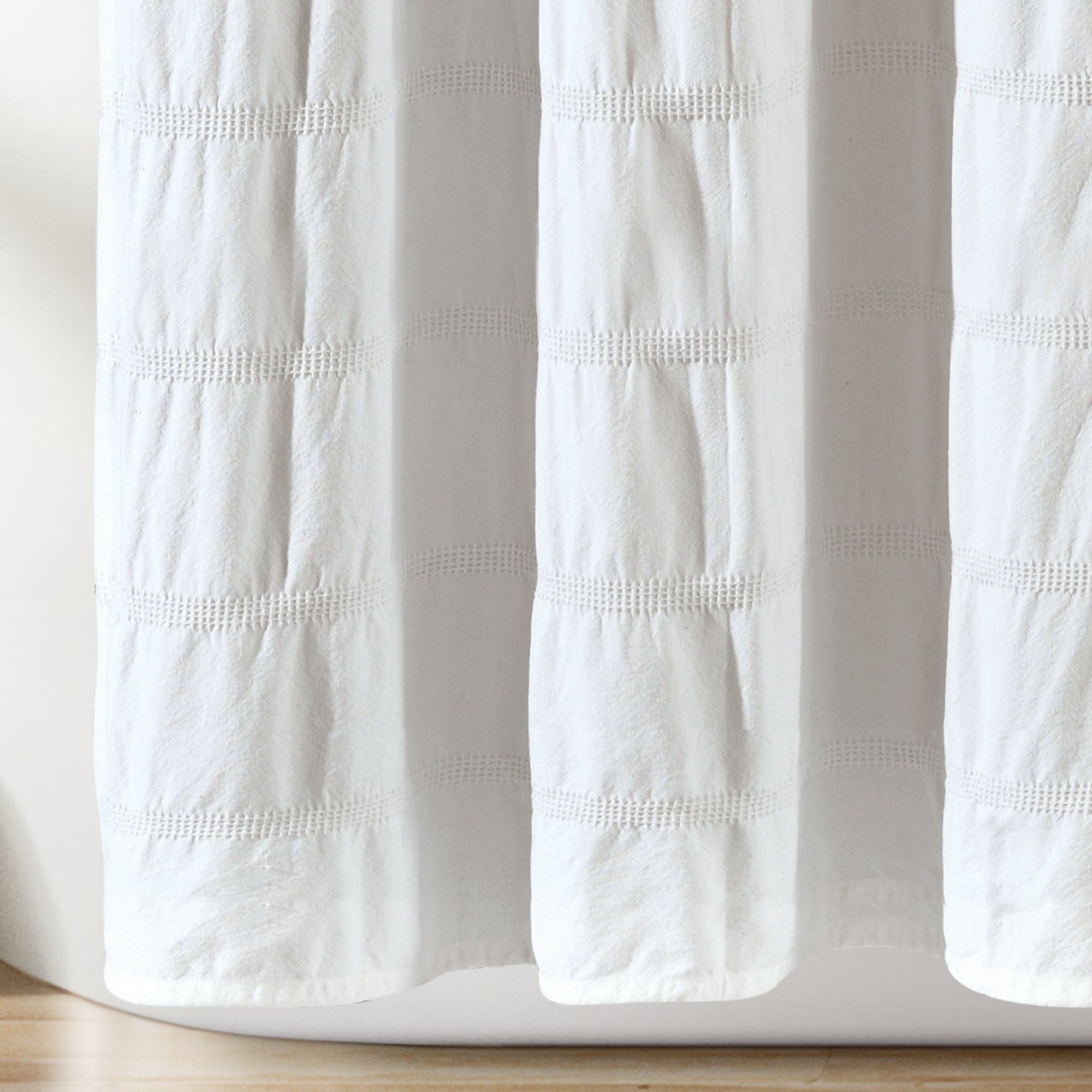 Waffle Stripe Woven Cotton Shower Curtain - Breathable Bathroom Decor for Modern & Farmhouse Style Homes