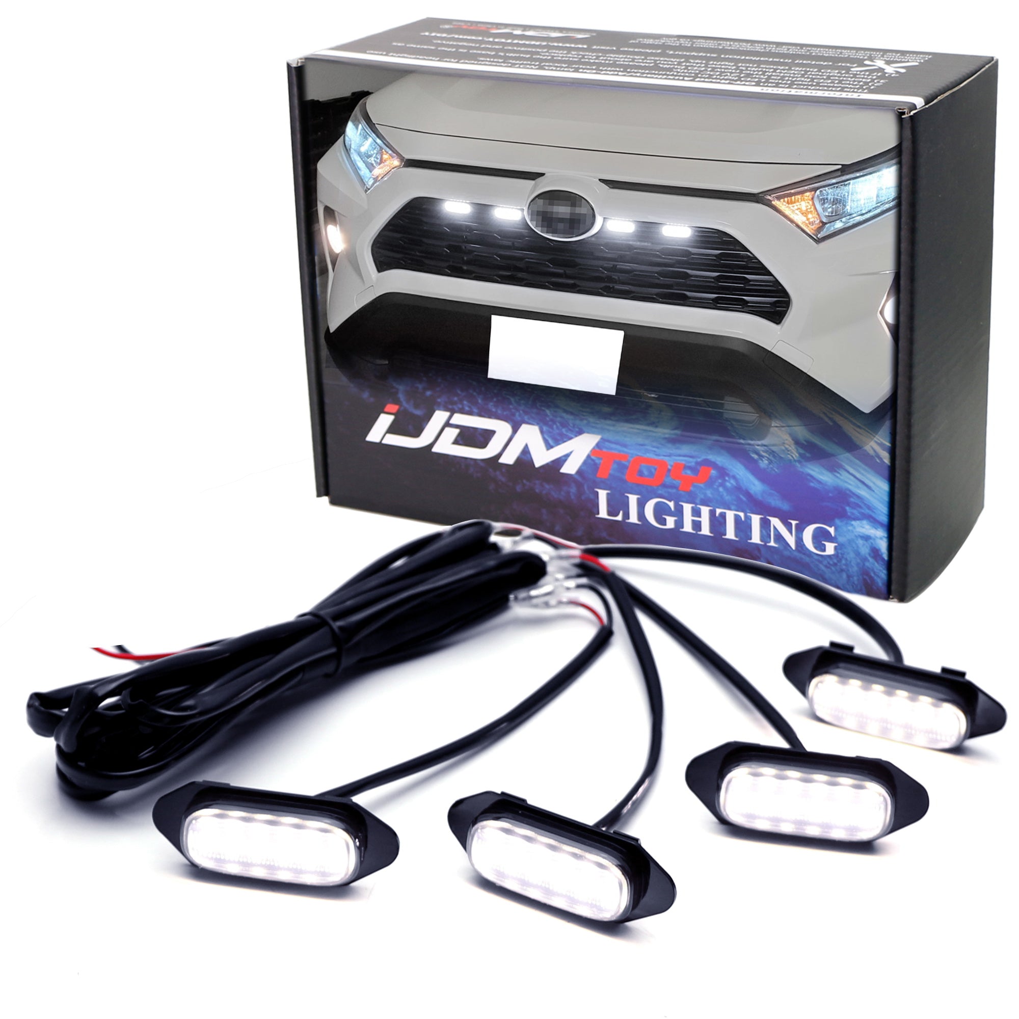 4-Piece Smoked TRD Style Front Grille with White LED Lighting Kit for 2019-2023 Toyota RAV4 - Upgrade Your Off-Road Look & Nighttime Visibility for Adventure Driving