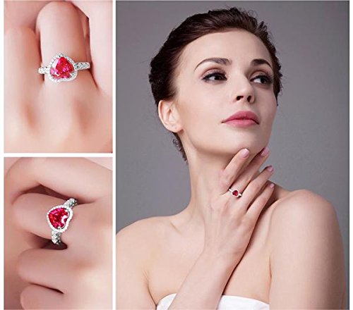 2.53Ct Synthetic Red Ruby Halo Sterling Silver Ring - Heart of Ocean Design | Elegant Jewelry for Women, Perfect Gift for Valentine's Day, Anniversary & Special Occasions