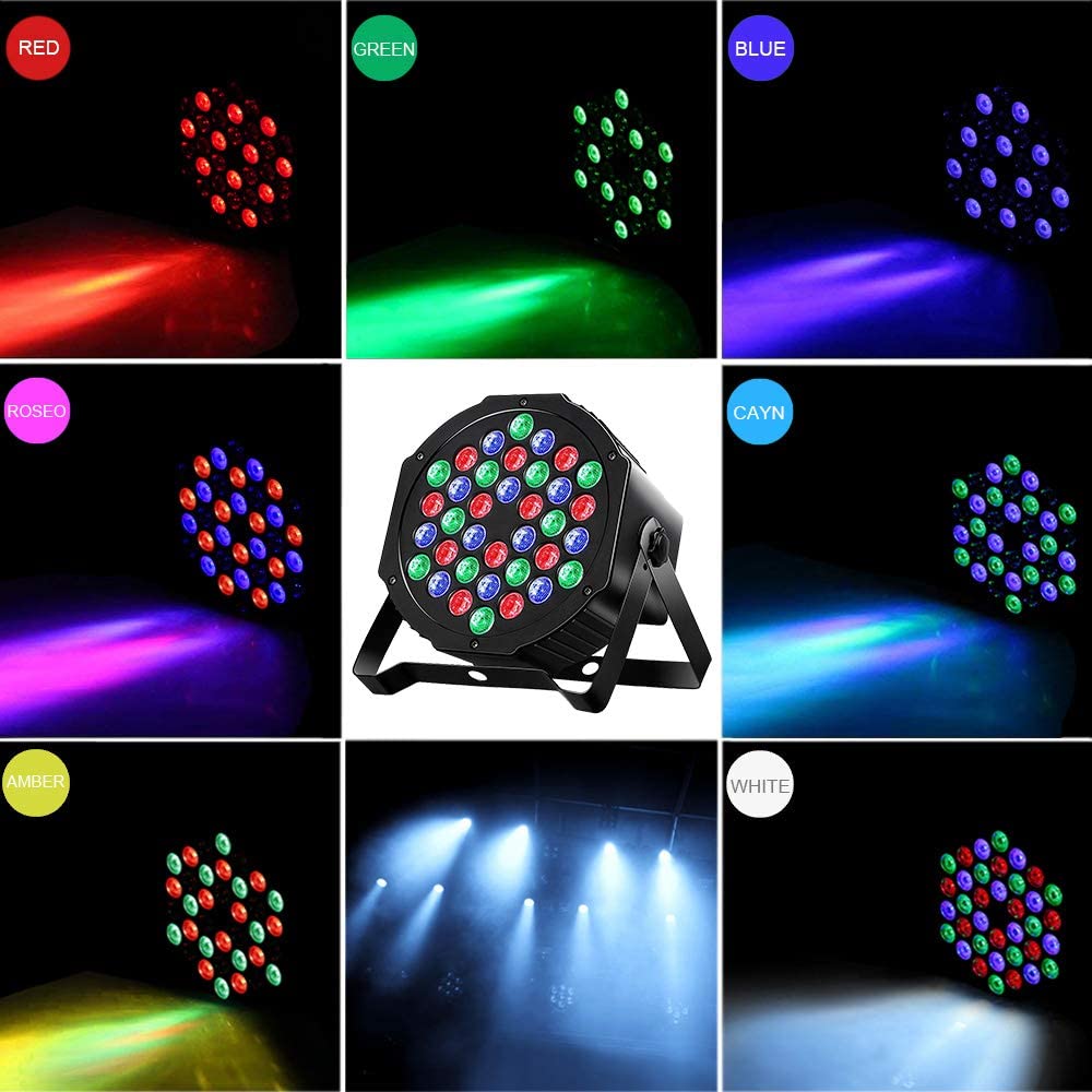 MOSFiATA 6 Pack 36 LED Par Lights - 7 Modes DJ Disco Party Lights with Remote Control, Sound Activation & DMX Control for Christmas Events, Club Parties, Stage Shows - Perfect for Nightclubs, Weddings, Concerts and Home Entertainment