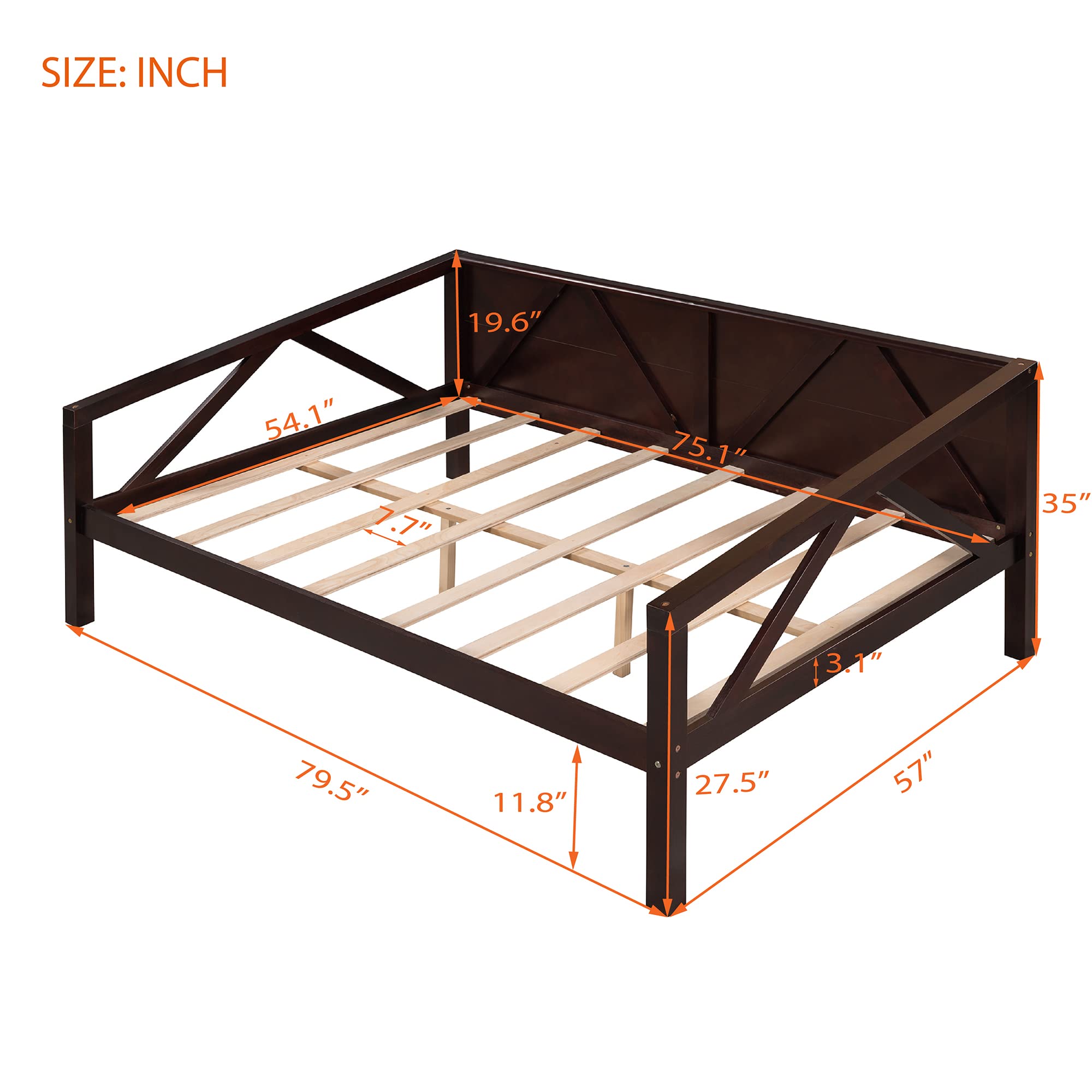 SOFTSEA Full Size Daybed Frame with Wood Slat Support - Sturdy Wooden Sofa Bed with Storage Space for Living Room, Bedroom & Guest Room | Perfect for Small Spaces, Sleepovers & Extra Seating