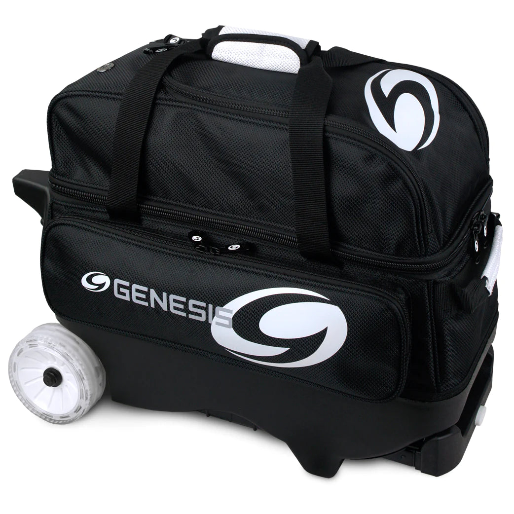Genesis Sport 2 Ball Roller Bowling Bag - Black | Heavy Duty Bowling Ball Carrier with Shoulder Strap | Perfect for League Play, Tournaments & Practice Sessions