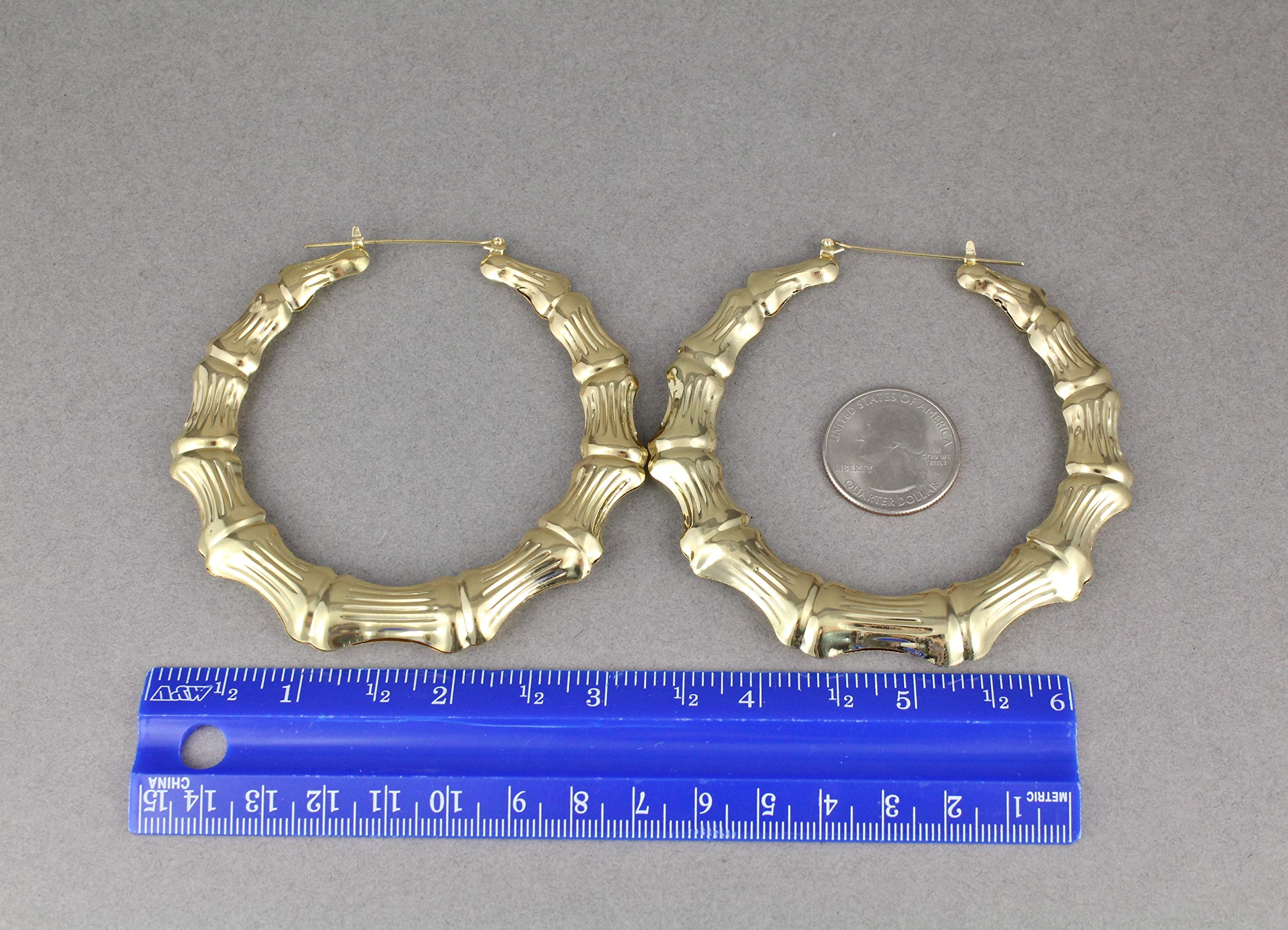 Gold Tone Bamboo Hoop Earrings - 3.25 Inch Large Hollow Metal Door Knocker Hoops for Women | Perfect for Parties, Weddings & Everyday Fashion Accessories