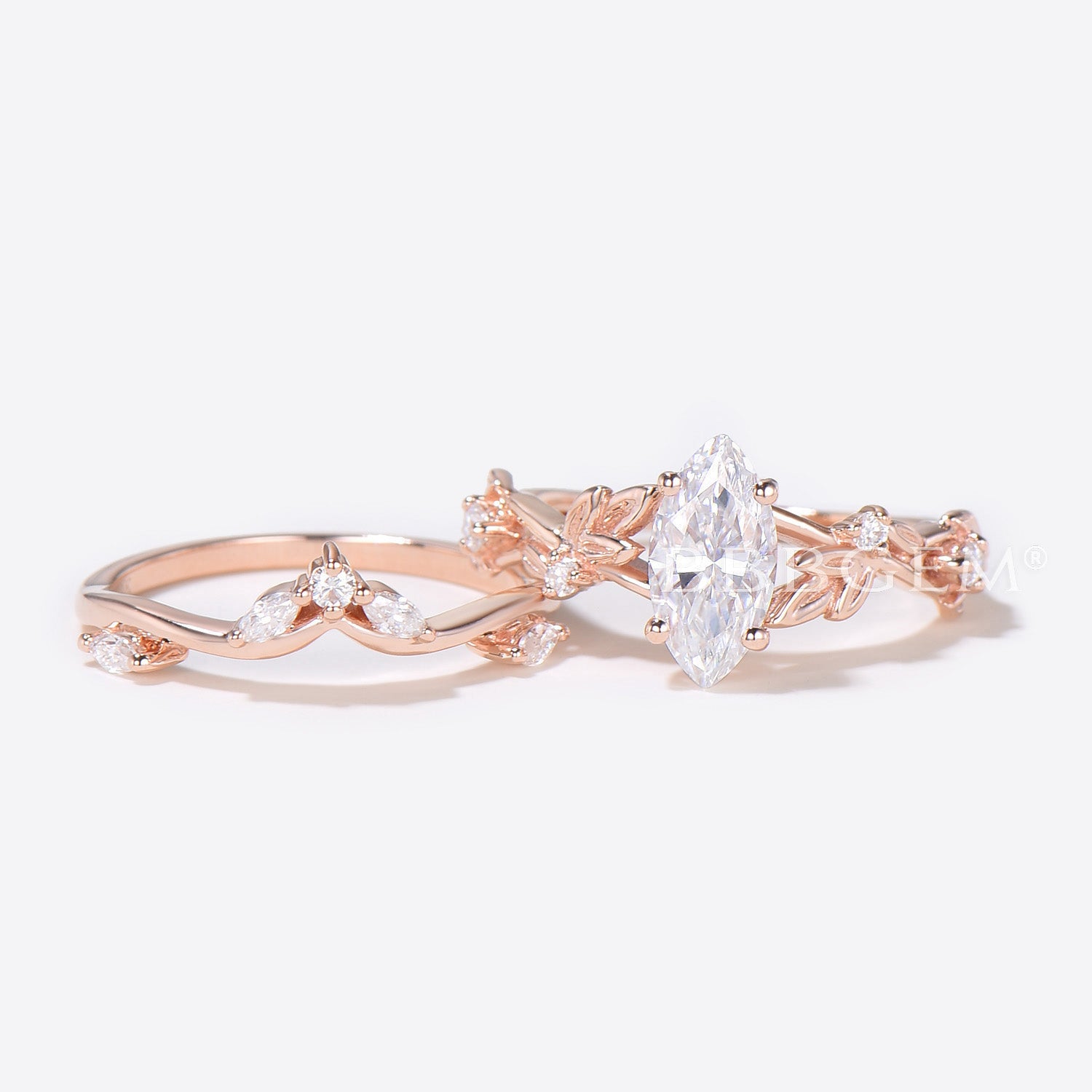 Marquise Cut Moissanite Engagement Ring Set with Leaf Branch Design - Perfect for Wedding Proposals, Anniversaries & Romantic Gifts