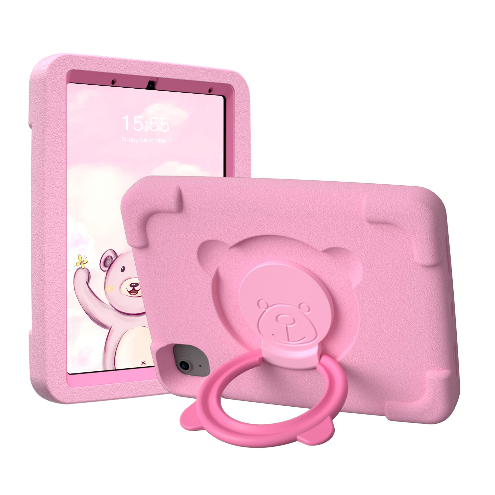 PZOZ Shockproof Kids iPad Case for iPad Air 4th Gen (2020) & iPad Air 5th Gen (2022) 10.9 Inch - Rotating Handle, Foldable Stand, Heavy Duty Protective Cover for Boys & Girls (Pink) - Perfect for School, Travel & Home Learning