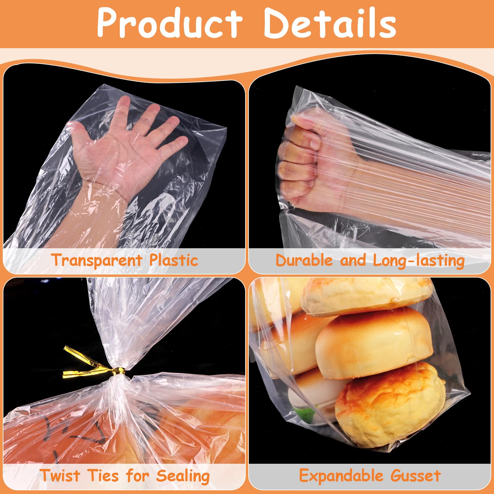 72 Pack Clear Bread Bags with 100 Ties | Reusable Adjustable Plastic Loaf Bags for Homemade Bread | Perfect for Home Bakers & Bakery Owners | Ideal for Fresh Bread Storage, Gifting & Commercial Use