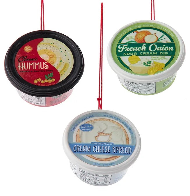 2.5 oz Mini Dipping Sauce Ornament - Hummus, French Onion Dip & Cream Cheese - Perfect for Party Favors, Gift Baskets & Holiday Decorations