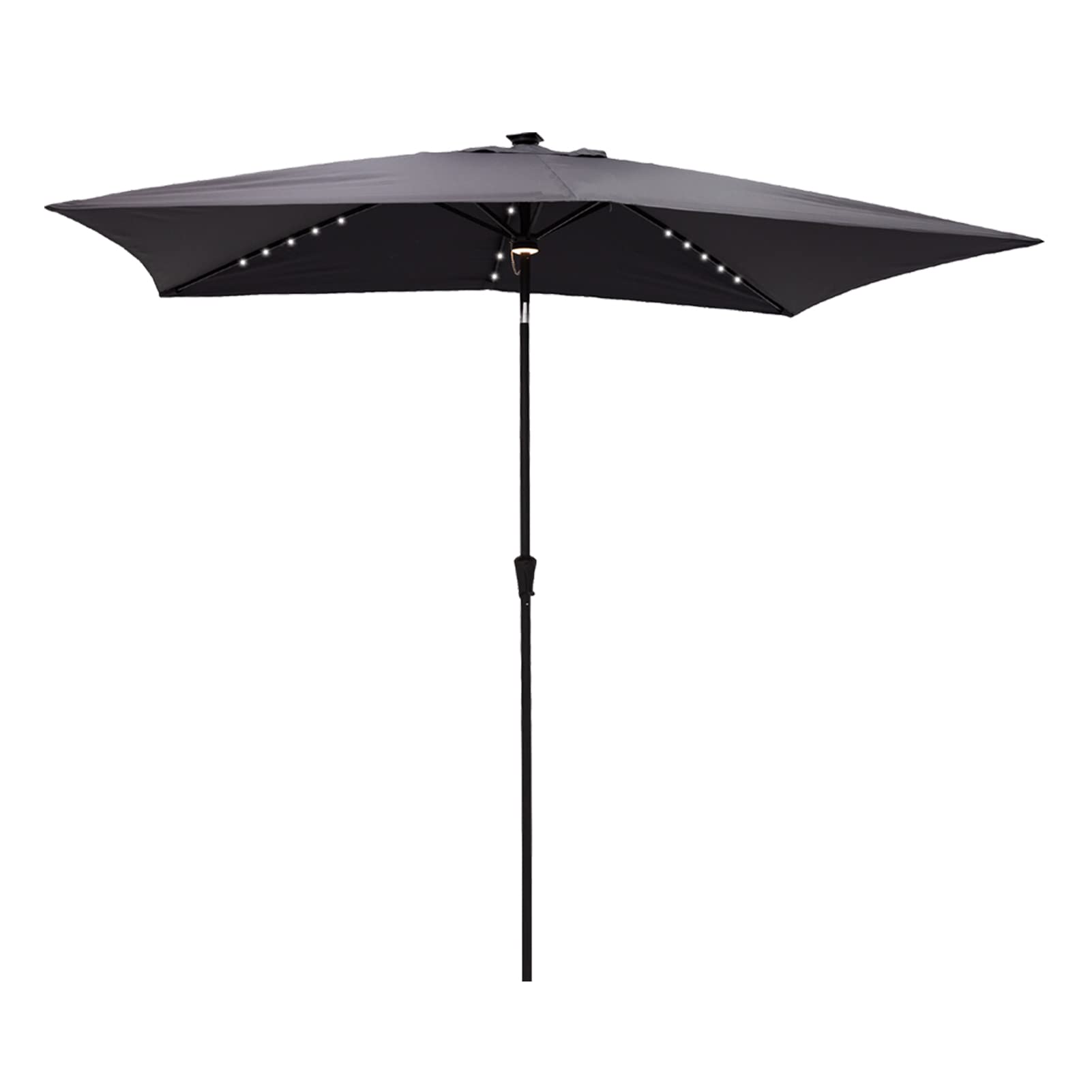 FLAME&SHADE 6.5 x 10 ft Solar Powered LED Patio Umbrella with Tilt - Waterproof Rectangular Outdoor Market Table Umbrella in Anthracite for Poolside, Backyard, and Restaurant Dining