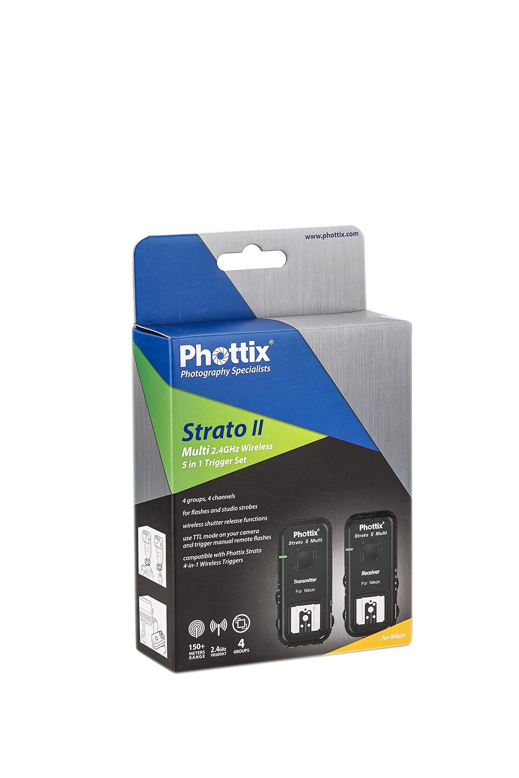 Phottix Strato II Wireless Flash Trigger Multi 5-in-1 Set for Nikon Cameras - Transmitter & Receiver (PH15653) | Perfect for Studio Photography, Wedding Shoots & Outdoor Flash Photography