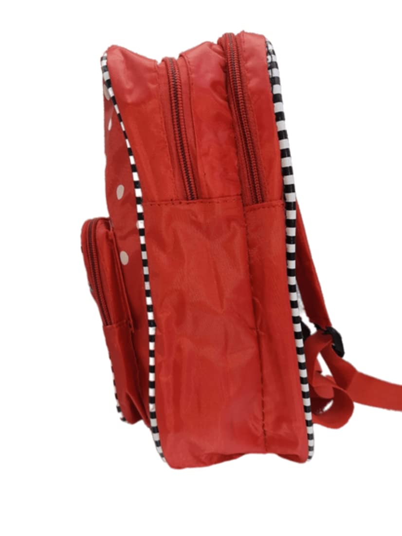 PANORAX Motu Patlu Cartoon School Backpack for Kids - Red Polka Dots Design, Lightweight & Durable Bookbag for Boys & Girls - Perfect for School, Travel & Daily Use