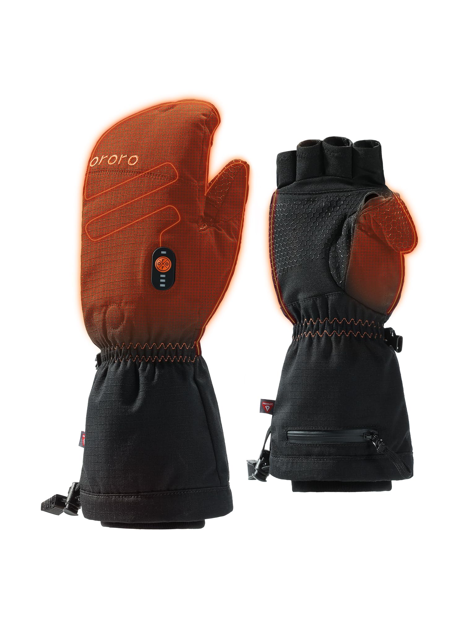 ORORO Heated Convertible Mittens with PrimaLoft Insulation - Fingerless Flip Top Winter Gloves for Men & Women (Charger Not Included) - Perfect for Skiing, Snowboarding & Outdoor Activities in Cold Weather