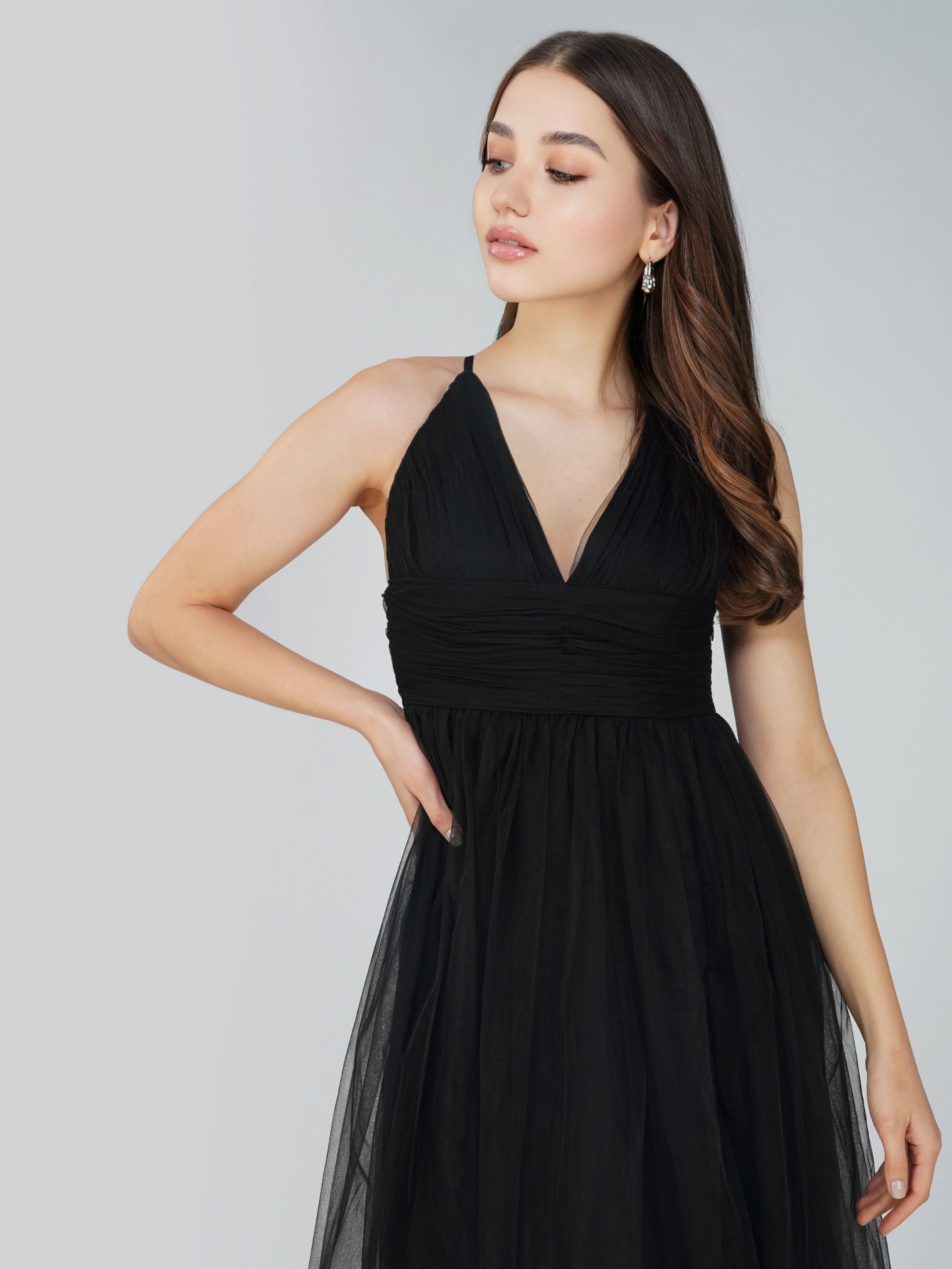 Elegant Black Opal Tulle Maxi Dress for Women - Perfect for Evening Parties, Weddings & Special Occasions