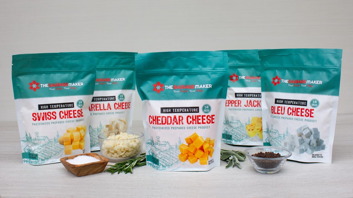 High Temperature Cheese Assortment Pack - 5 x 1 Pound Packs - Perfect for Sausage Making, Pizza Toppings & Charcuterie Boards - The Sausage Maker