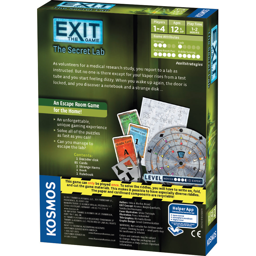 EXIT: The Secret Lab - Escape Room Board Game for Adults & Teens | Mystery Puzzle Adventure for Family Game Night & Parties | Perfect for Team Building & Brain Teasers