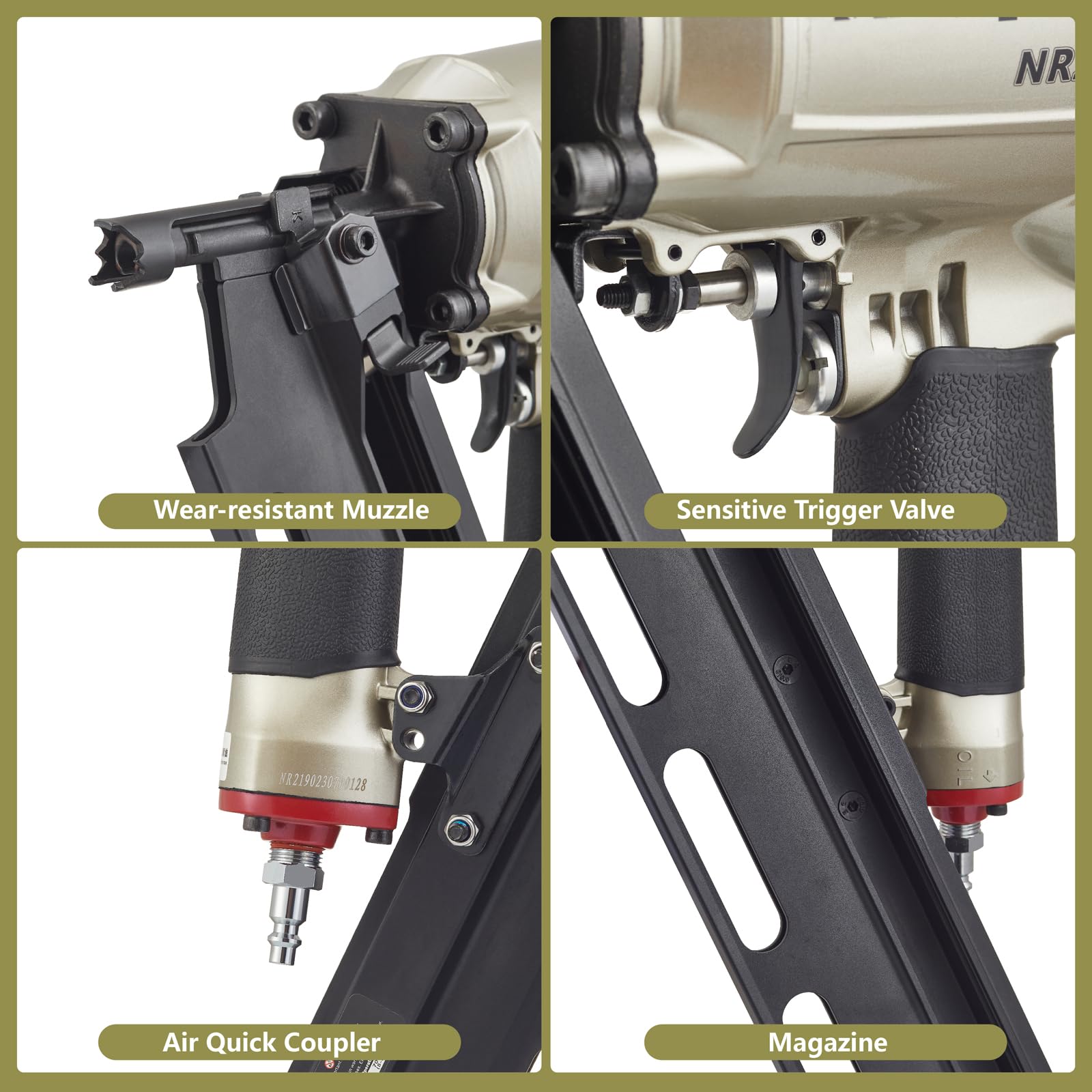 Maxparts NR2190 21° Framing Nail Gun - Heavy Duty Pneumatic Nailer for 2