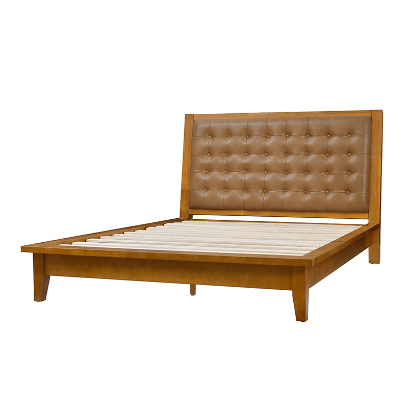 Genuine Leather & Solid Wood Platform Bed with USB Charging Ports - Modern King/Queen Size Bed Frame for Bedroom, Guest Room, or Dorm