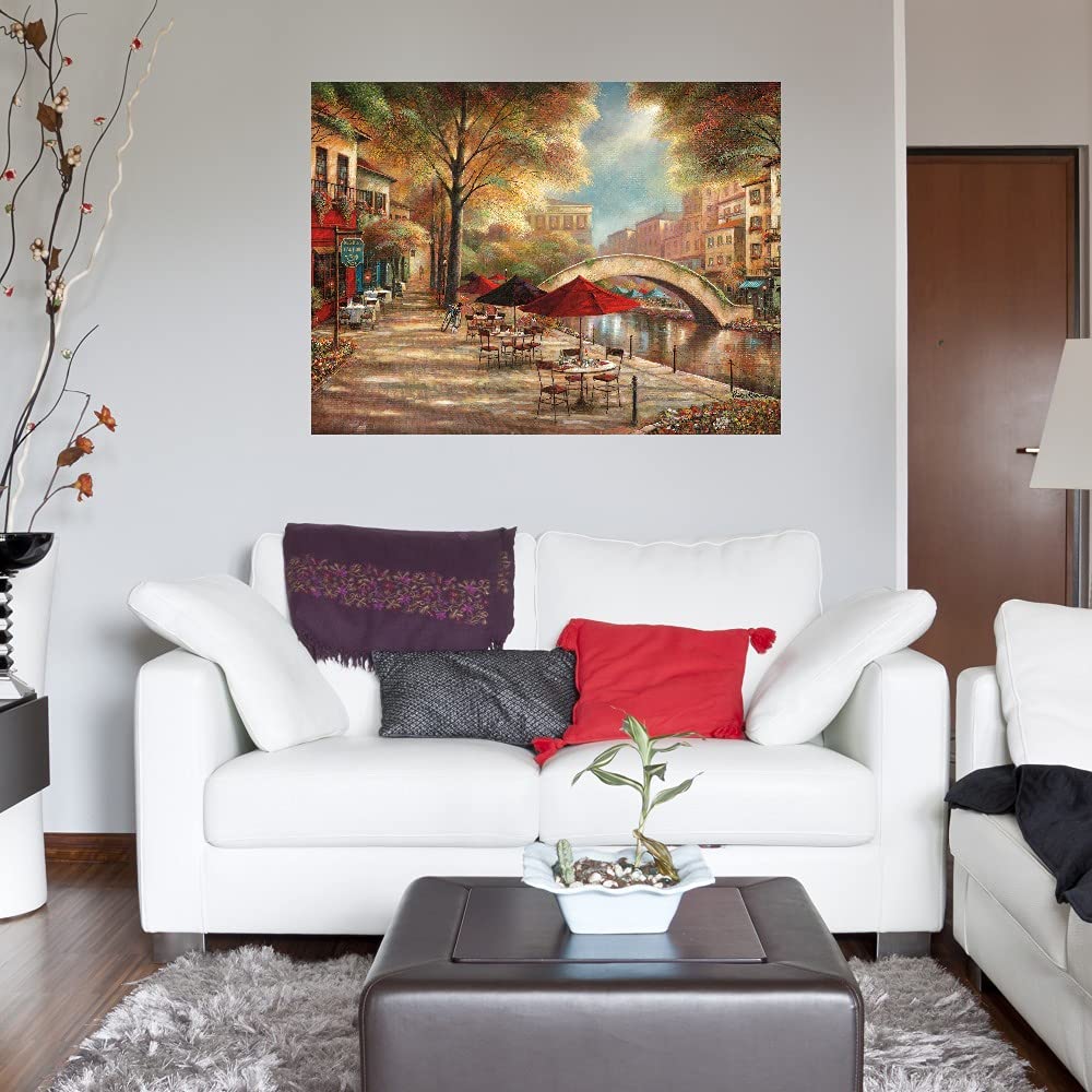 French Art Riverwalk Charm Canvas Wall Decor - Large 43x32 Inch Fine Art Painting for Living Room by Artist Ruane Manning - Perfect for Home, Office & Gallery Wall Decor