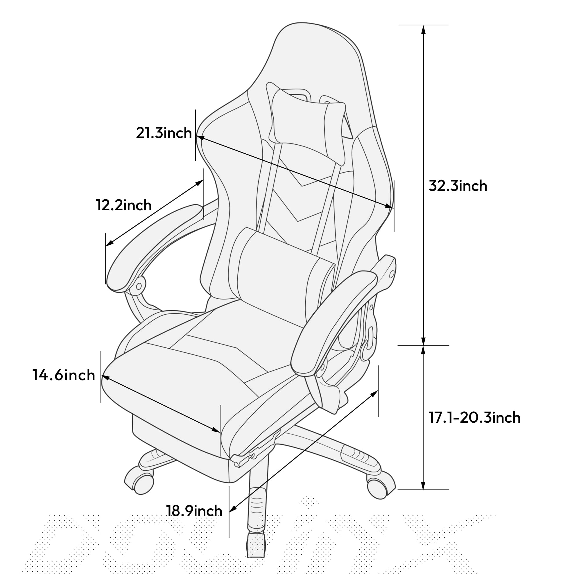 Dowinx Ergonomic Gaming Chair with Massage Lumbar Support & Footrest - Racing Style PU Leather Office Computer Chair for Esports Gamers (Black) | Perfect for Gaming Setup, Home Office & Streaming Studio