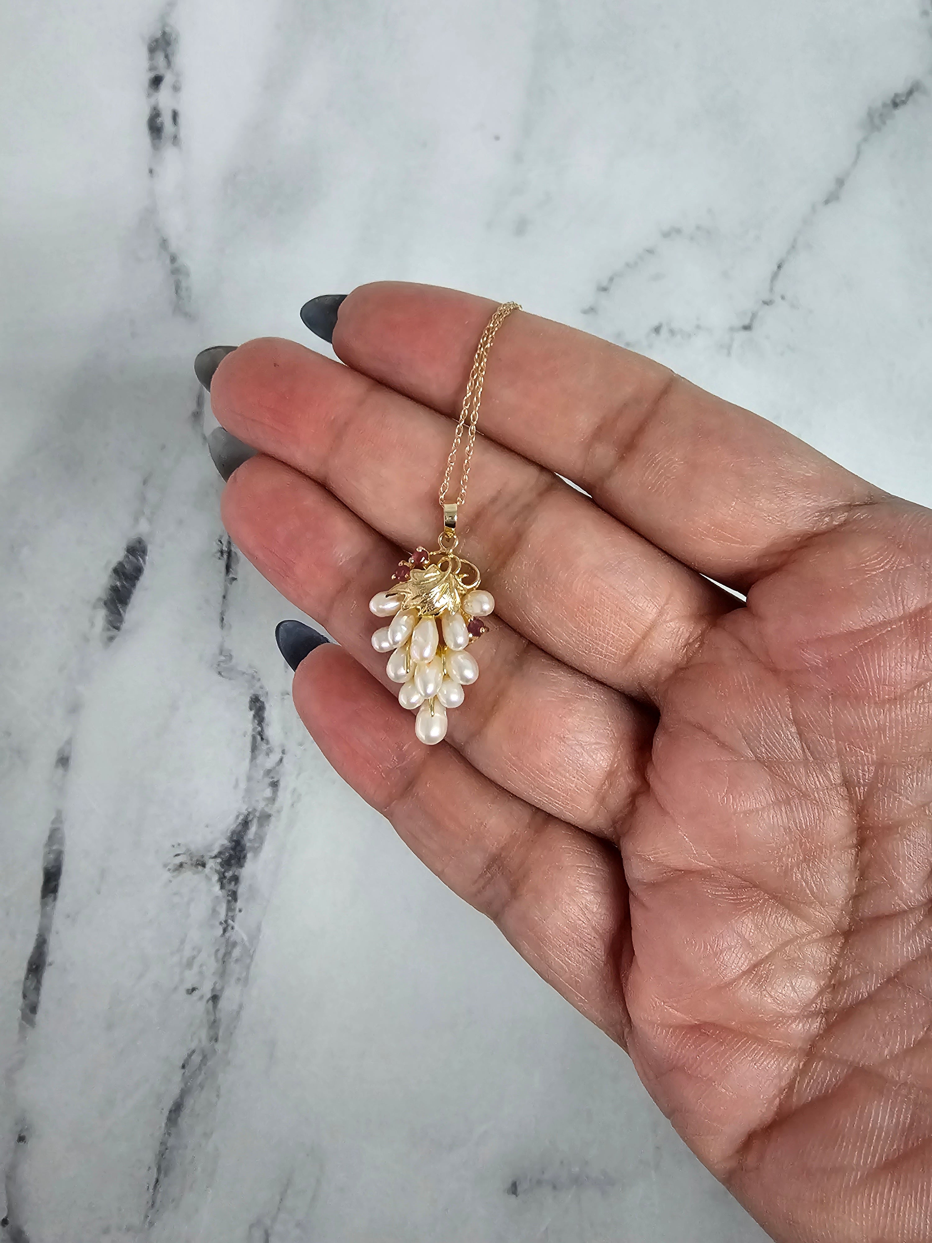 Exquisite Pearl Grape Cluster Necklace with Genuine Ruby Accents - Elegant Vintage Jewelry for Women, Perfect for Weddings, Parties & Special Occasions