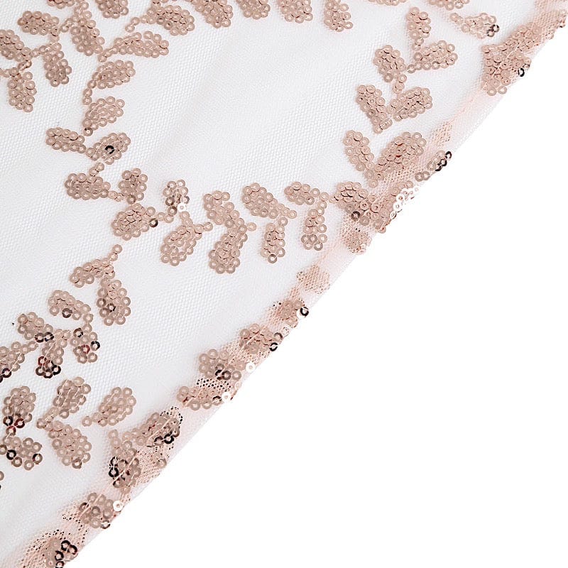 12x108 Inch Embroidered Tulle Table Runner with Leaves Vines and Sequins - Elegant Wedding Reception Decor, Party Table Cover, Dining Room Centerpiece