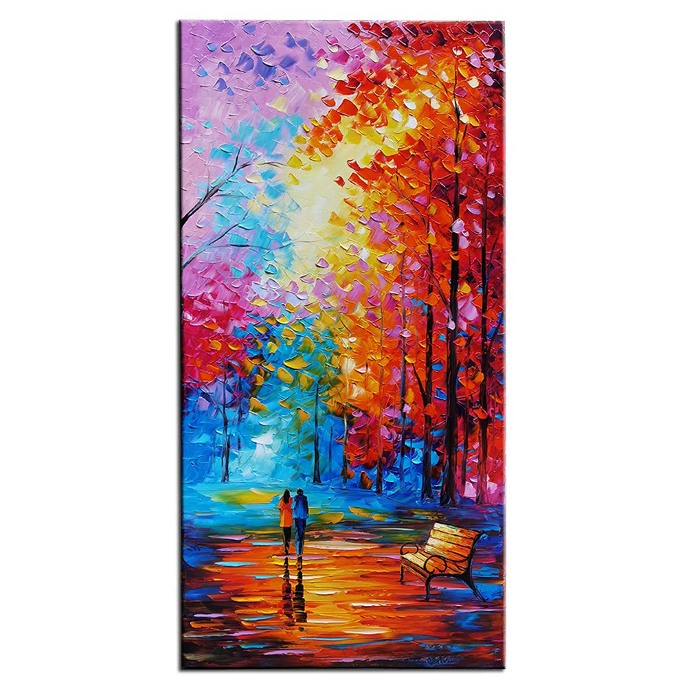 Tyed Art - Modern Abstract Landscape Oil Painting on Canvas, Textured Tree Art with Palette Knife Technique, Large Wall Art 24x48 Inch for Living Room, Bedroom & Office Decor