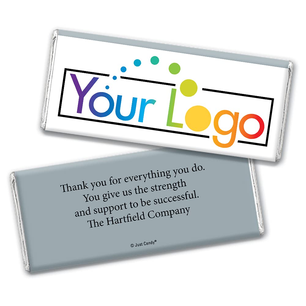 50-Pack Custom Chocolate Bars with Logo - Personalized Promotional Candy for Events, Weddings & Corporate Gifts - Silver Foil Wrapped Bulk Candy