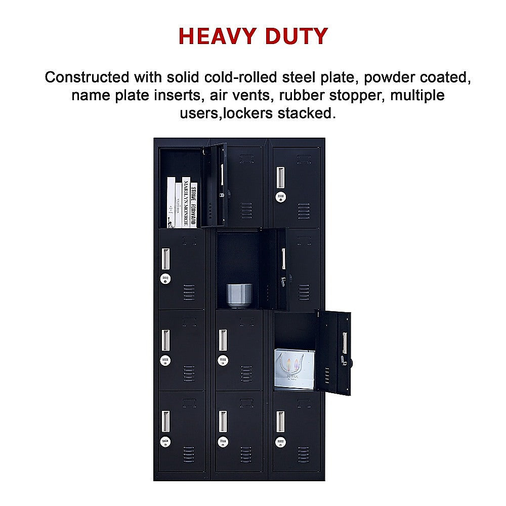 12-Door Locker with 4-Digit Combination Lock - Secure Storage for Office, Gym, Shed, School & Home | Perfect for Personal Belongings, Equipment & Valuables