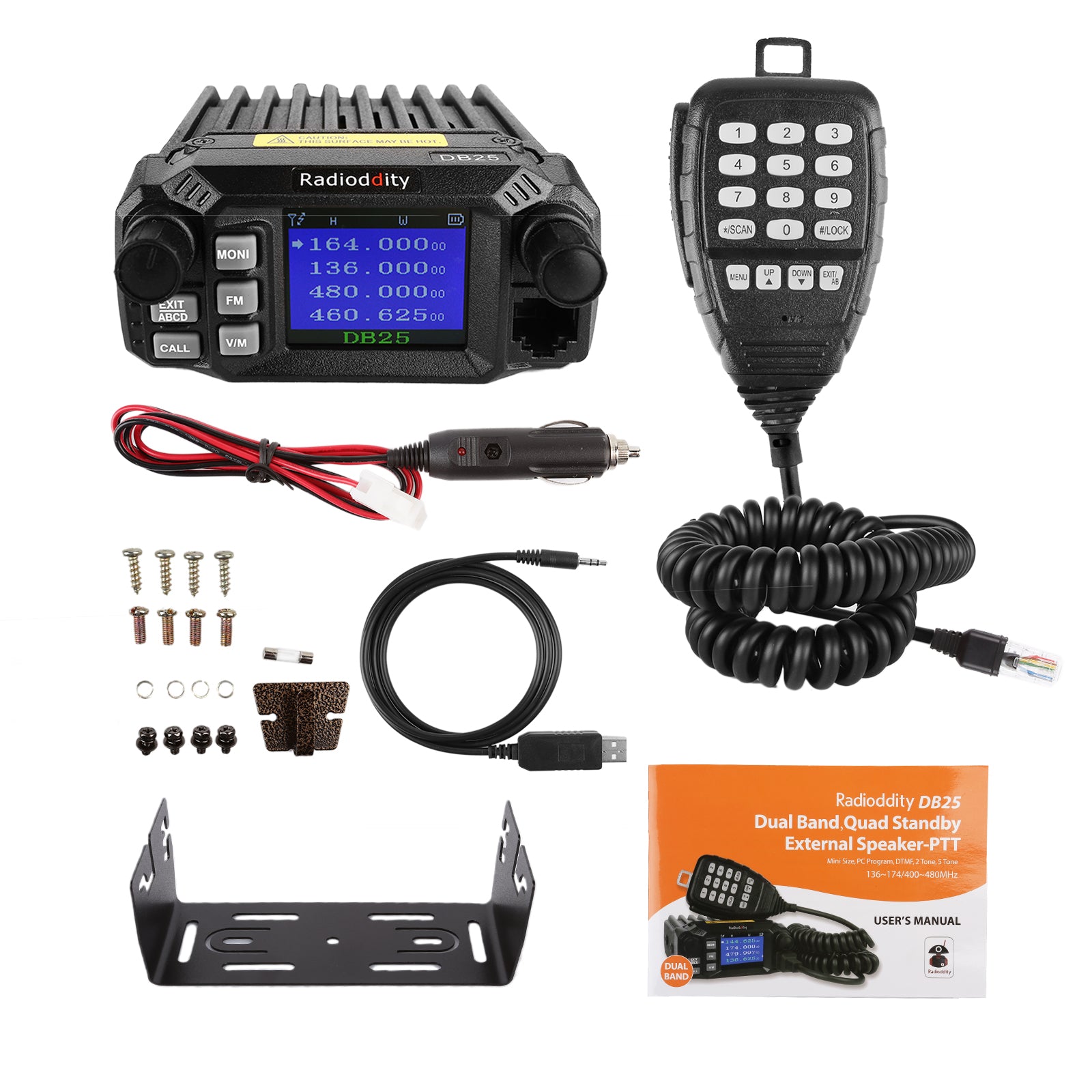 DB25 Pro Dual Band Quad Standby Mini Mobile Radio with 50W High Power Antenna & Cable - Perfect for Emergency Communication, Ham Radio & Off-Road Adventures